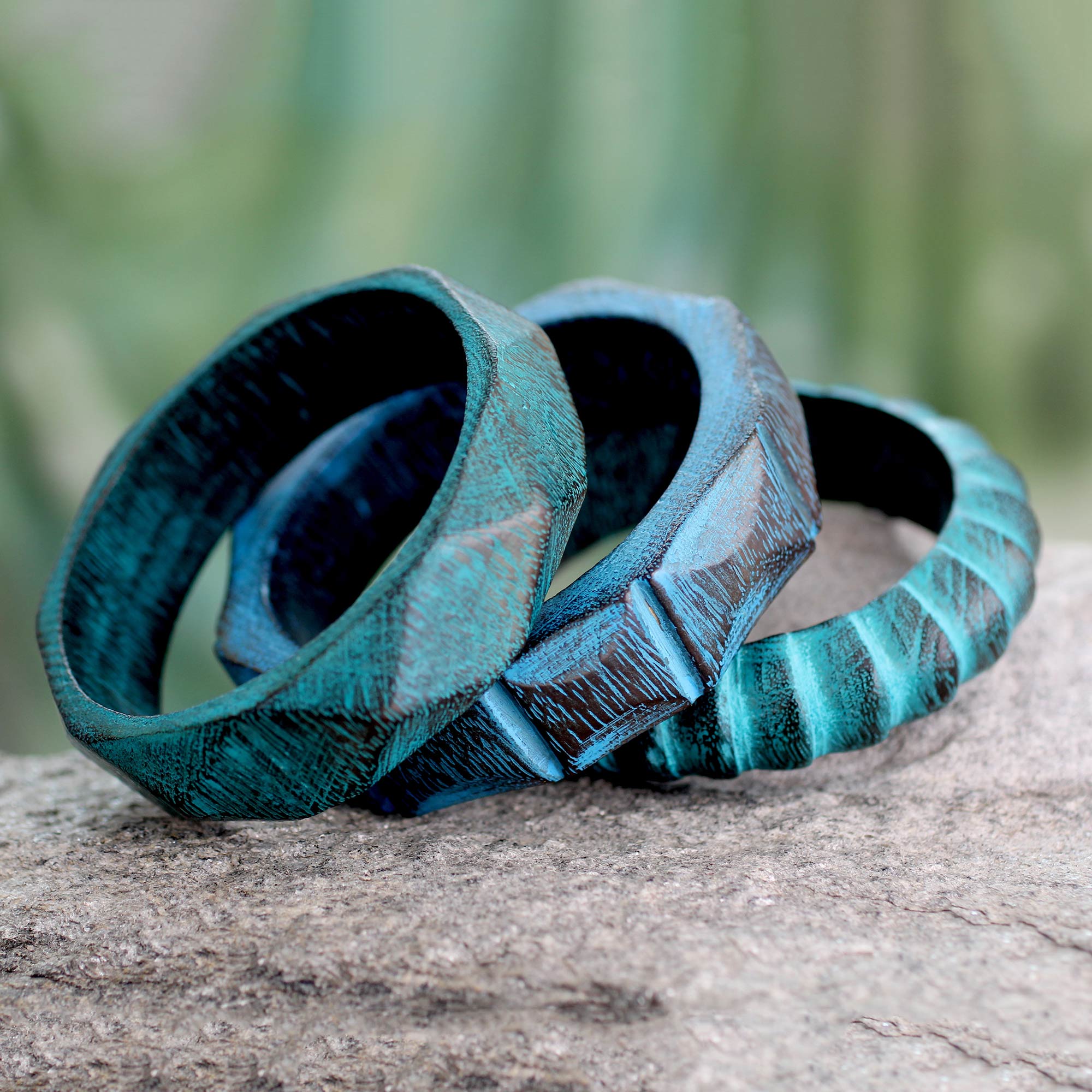 Turquoise Treasure Wood Bangle Bracelets