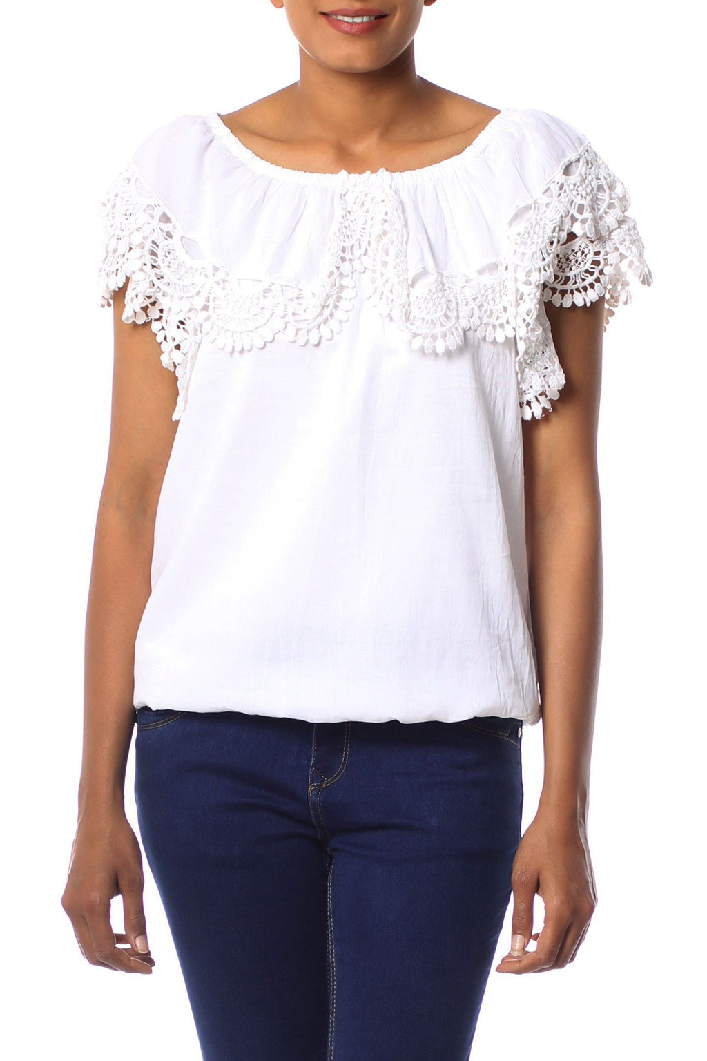 Handcrafted White Cotton & Lace Blouse