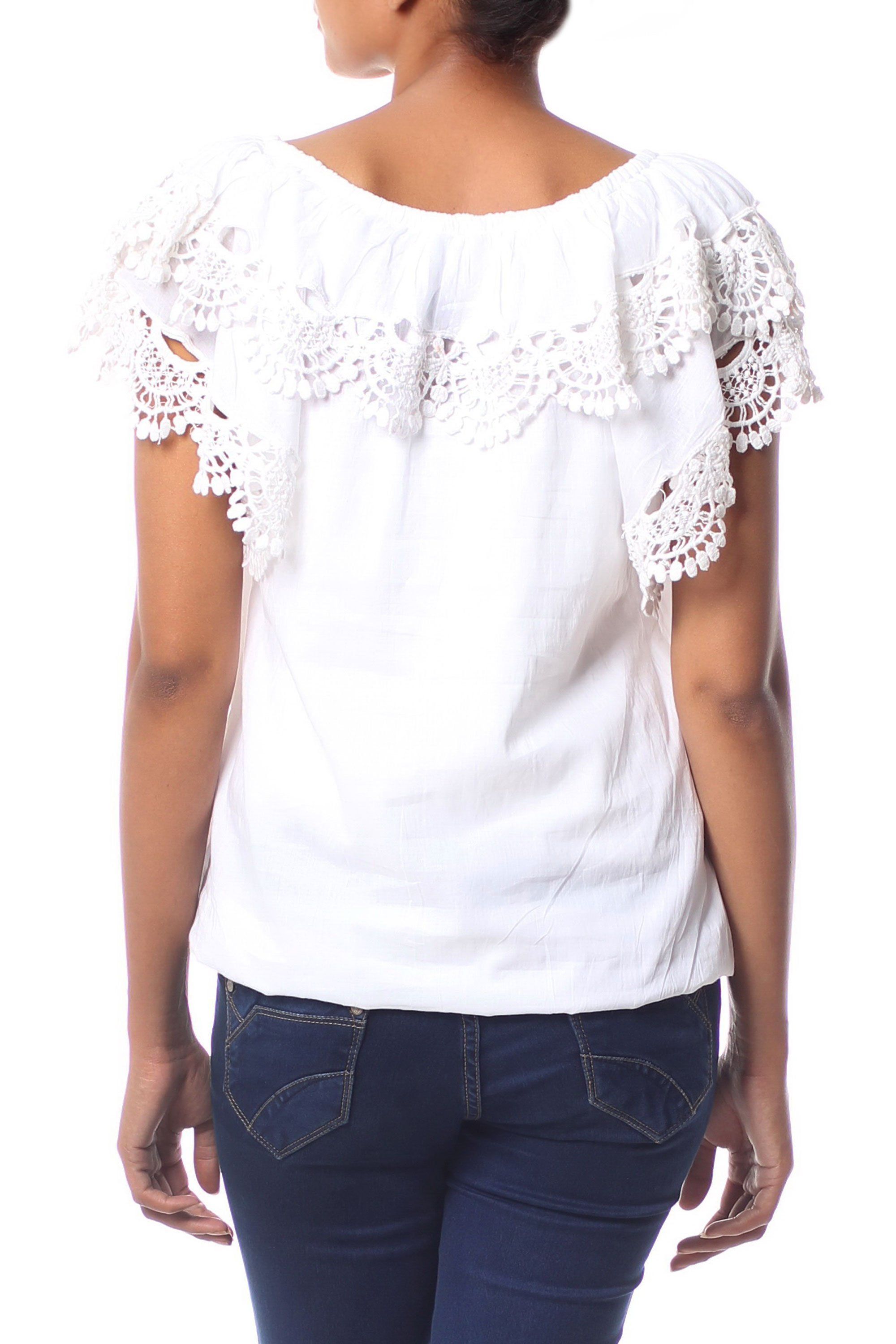 Handcrafted White Cotton & Lace Blouse