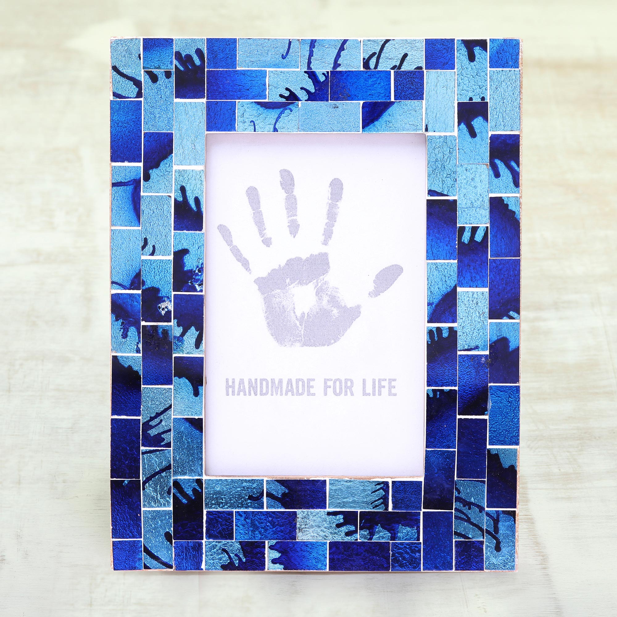 Silver Beach Mosaic Wood & Glass Picture Frame