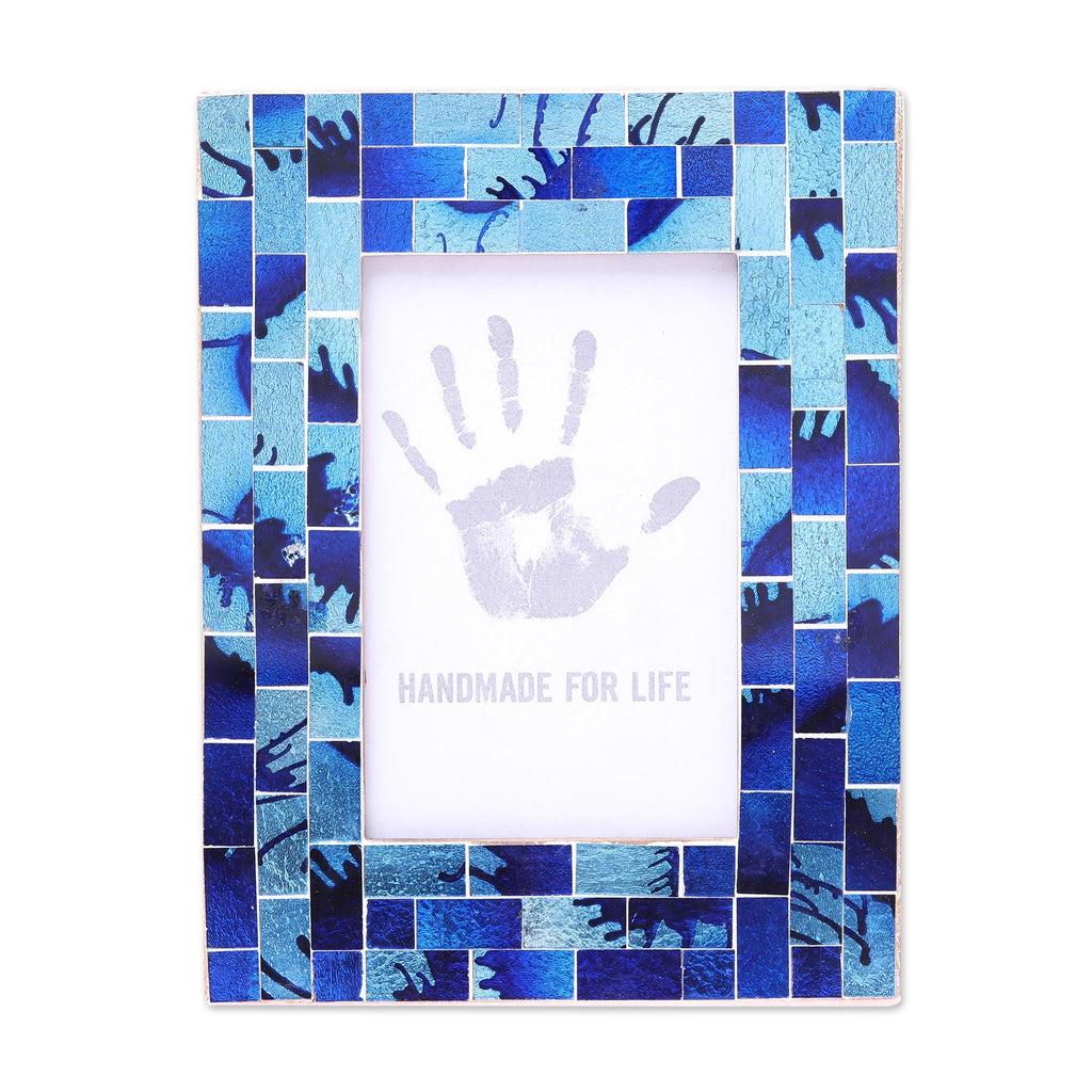 Silver Beach Mosaic Wood & Glass Picture Frame