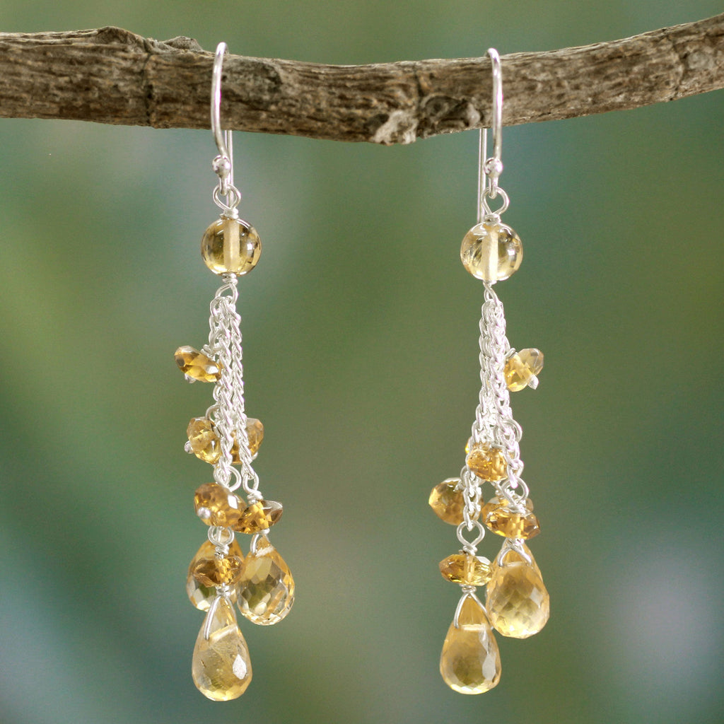 Golden Cascade Citrine & Silver Earrings