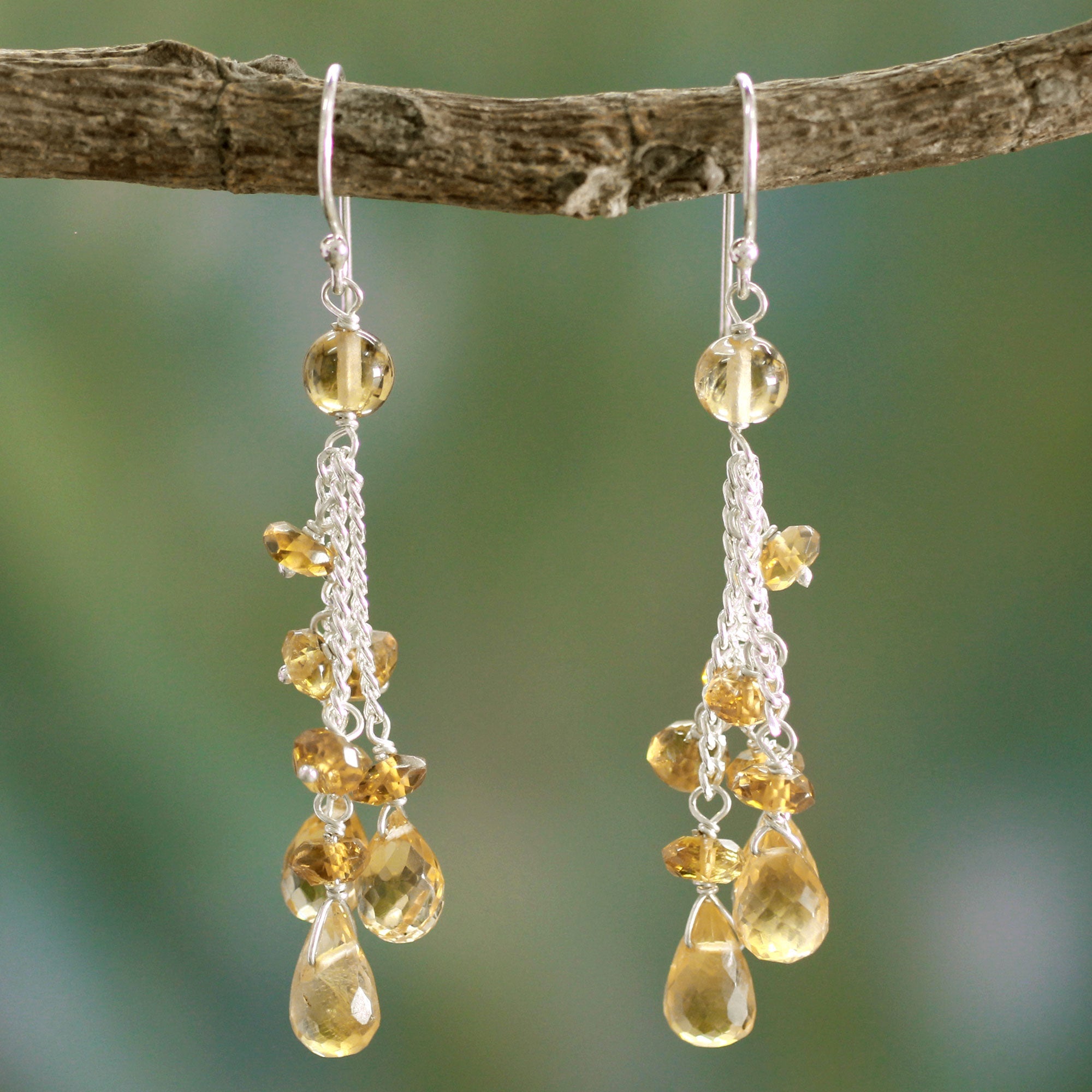 Golden Cascade Citrine & Silver Earrings