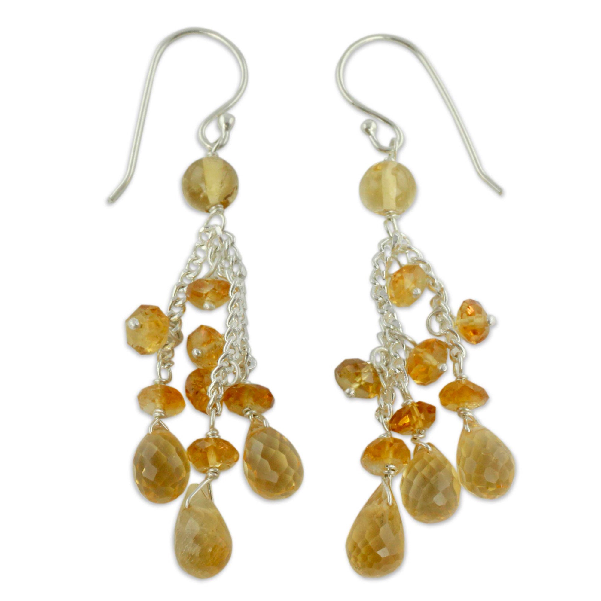 Golden Cascade Citrine & Silver Earrings