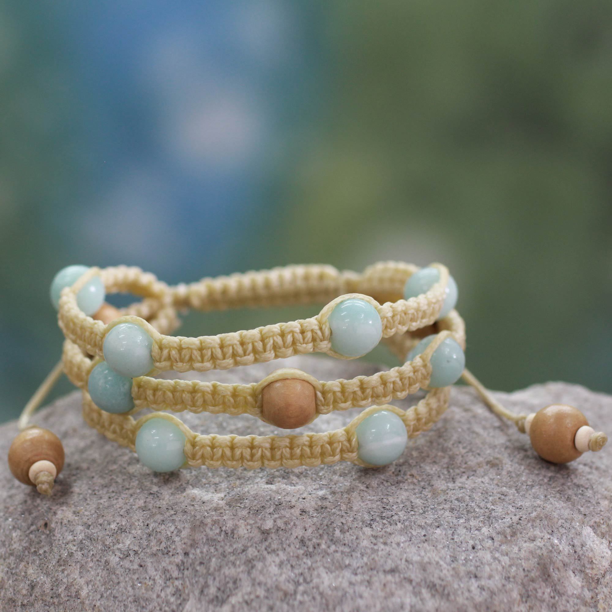 Peaceful Nature Amazonite & Wood Braided Bracelet