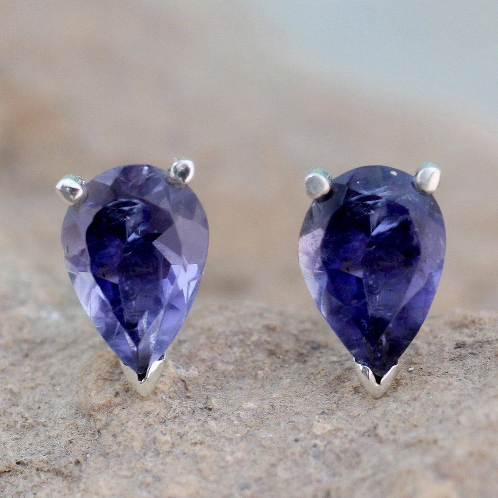 Iolite Silver Stud Post Earrings