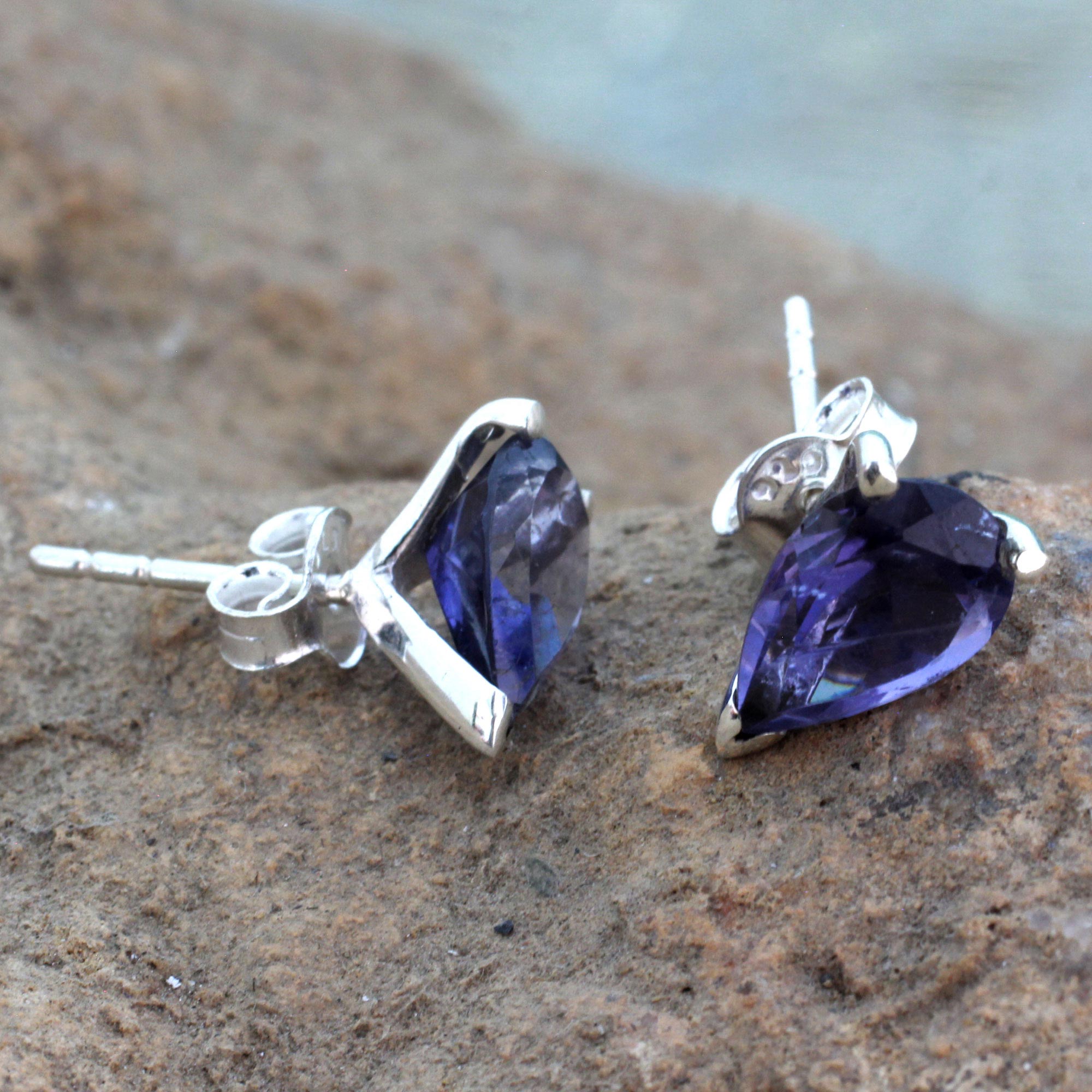 Iolite Silver Stud Post Earrings