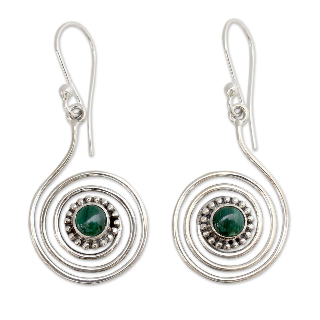 Spiral Forest Malachite & Silver Dangle Earrings