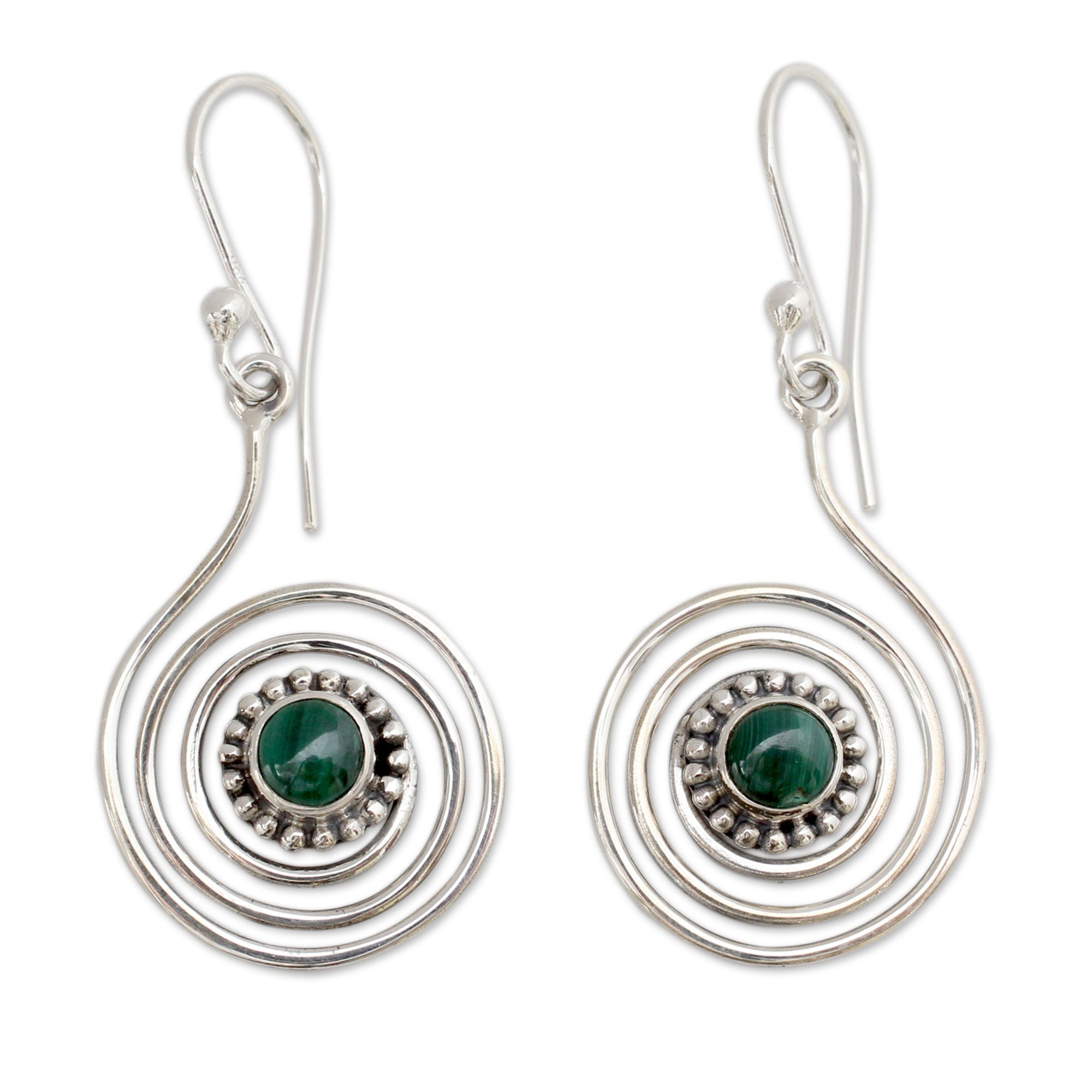 Spiral Forest Malachite & Silver Dangle Earrings