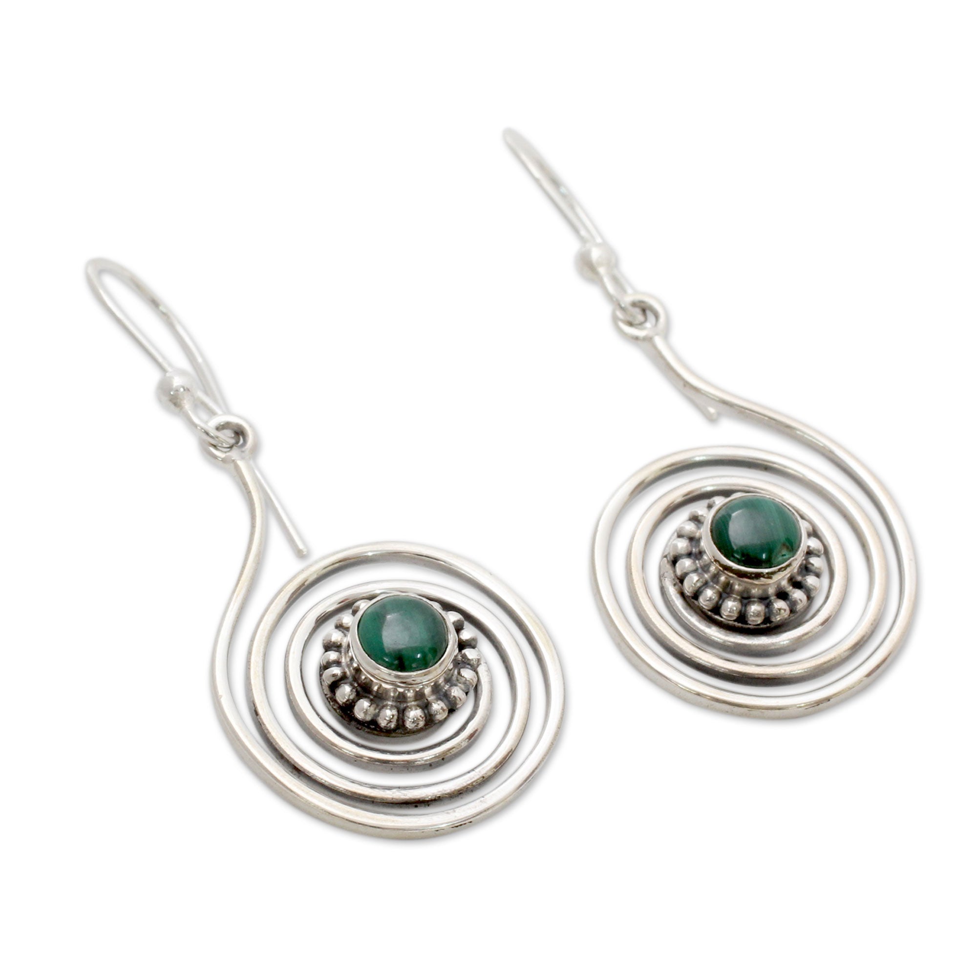 Spiral Forest Malachite & Silver Dangle Earrings