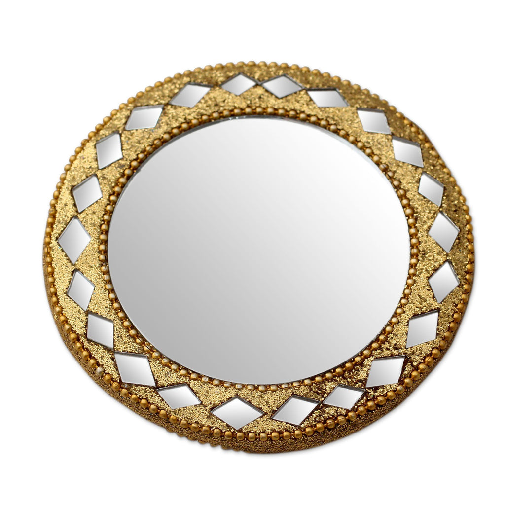 Golden Charm Wooden Pocket Mirror