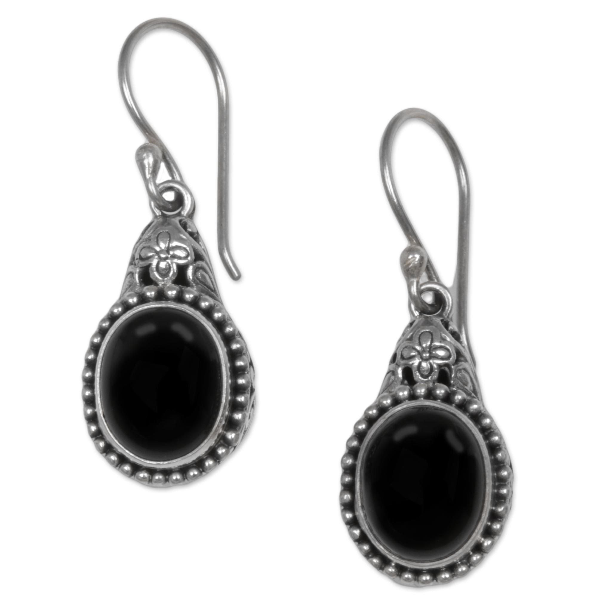 Onyx .925 Sterling Silver Dangle Earrings 'Deepest Night'