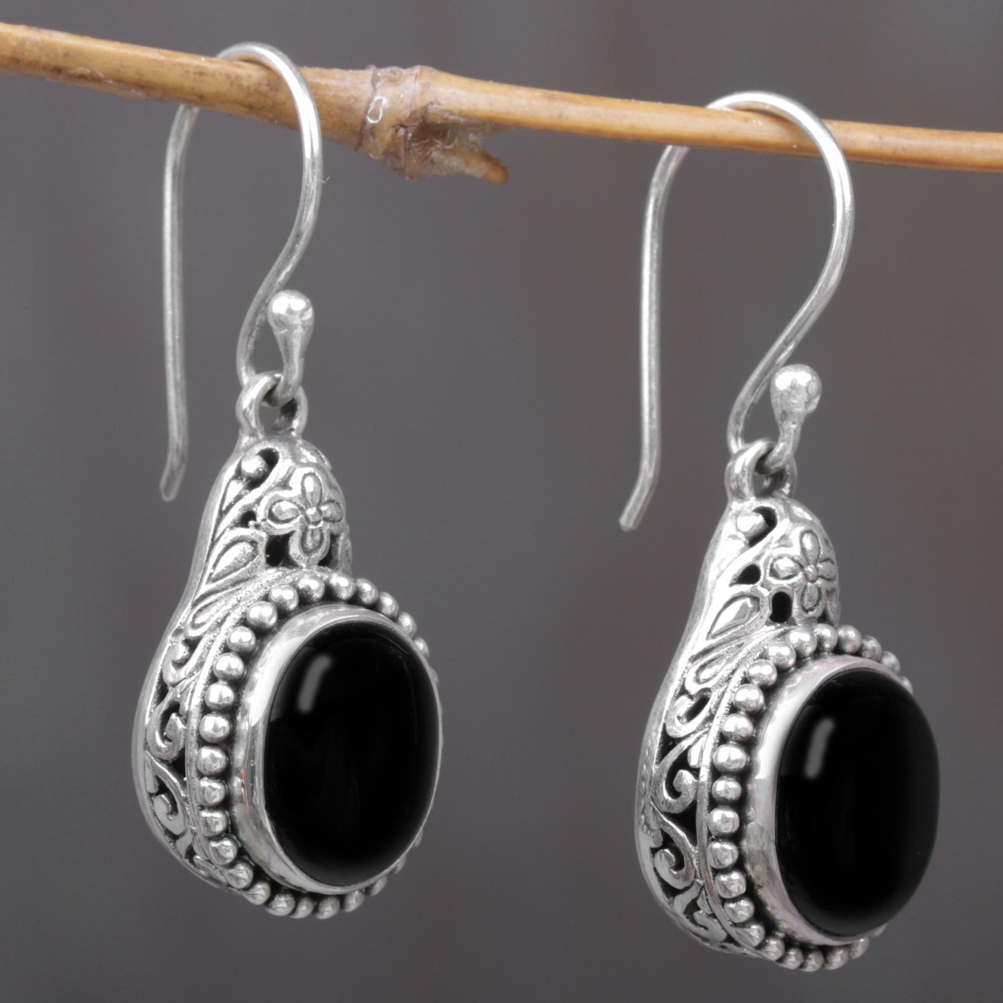 Onyx .925 Sterling Silver Dangle Earrings 'Deepest Night'