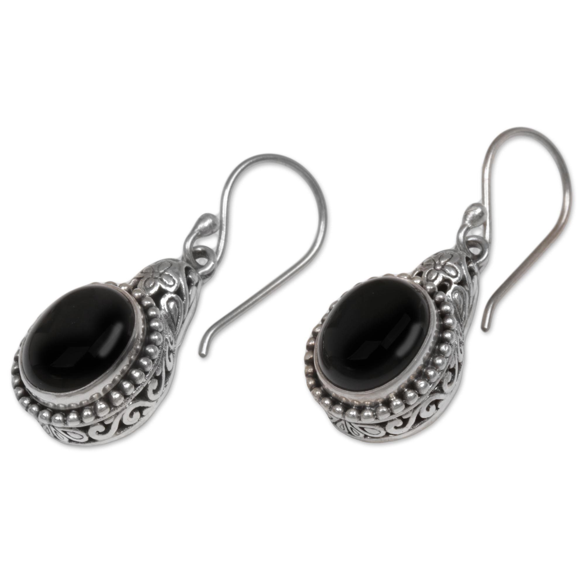 Onyx .925 Sterling Silver Dangle Earrings 'Deepest Night'