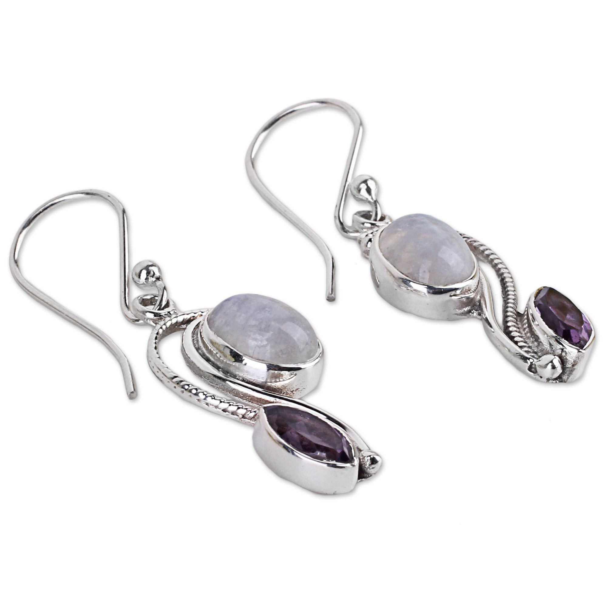 Colorful Curves Rainbow Moonstone Drop Earrings