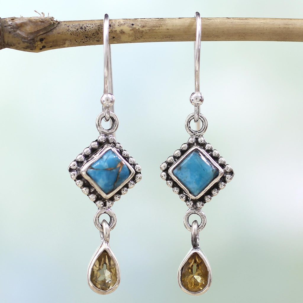 Radiant Princess Citrine & Turquoise Dangle Earrings