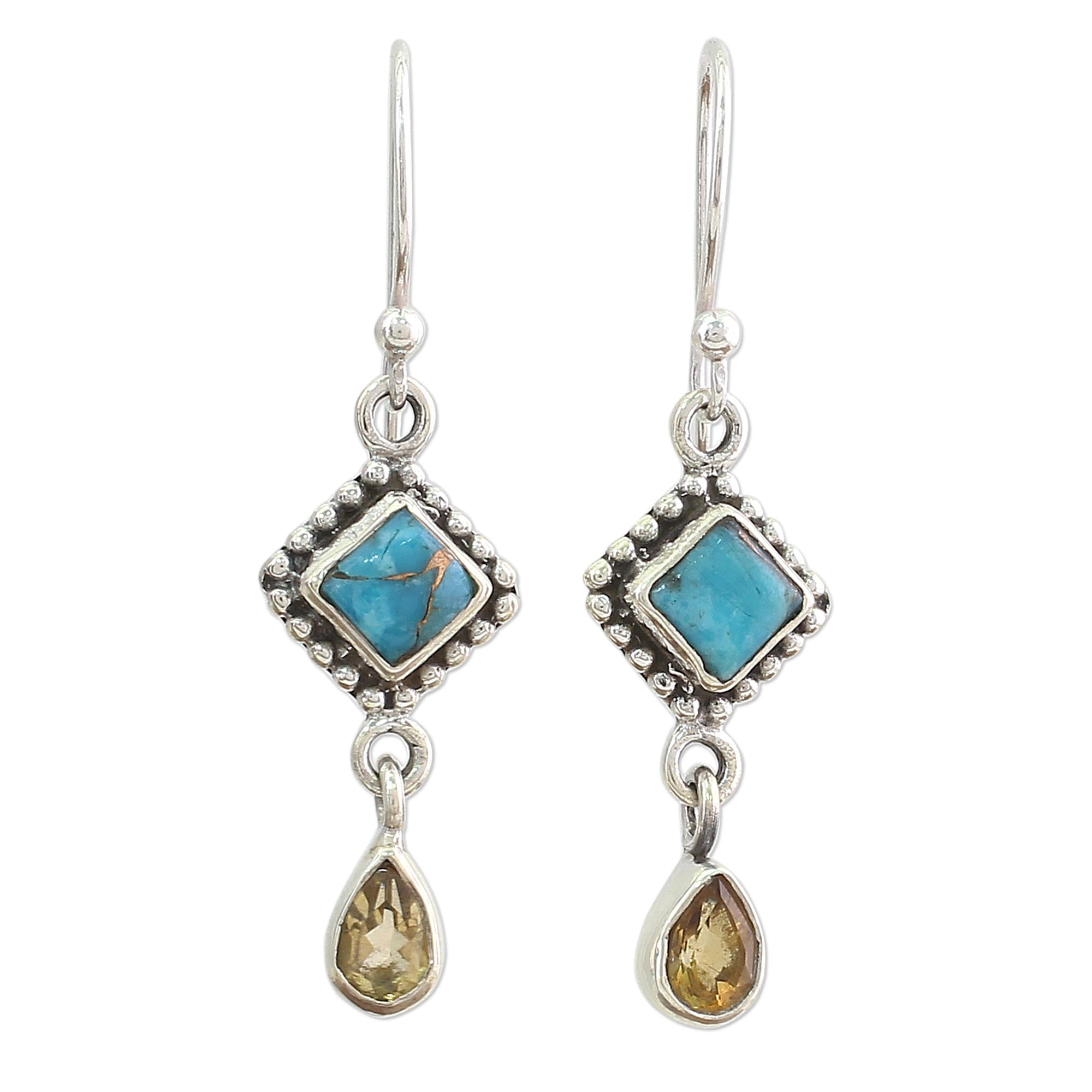 Radiant Princess Citrine & Turquoise Dangle Earrings