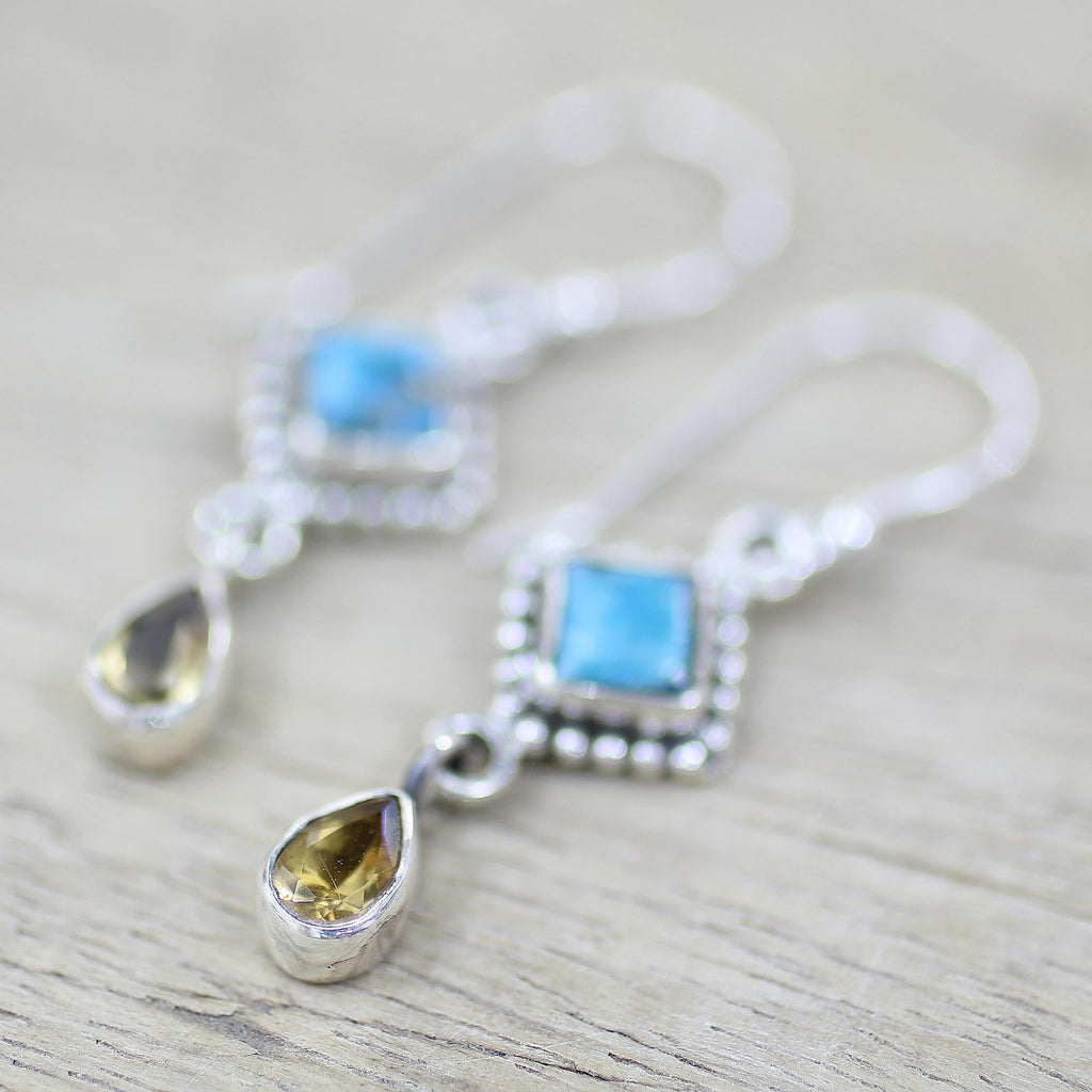 Radiant Princess Citrine & Turquoise Dangle Earrings