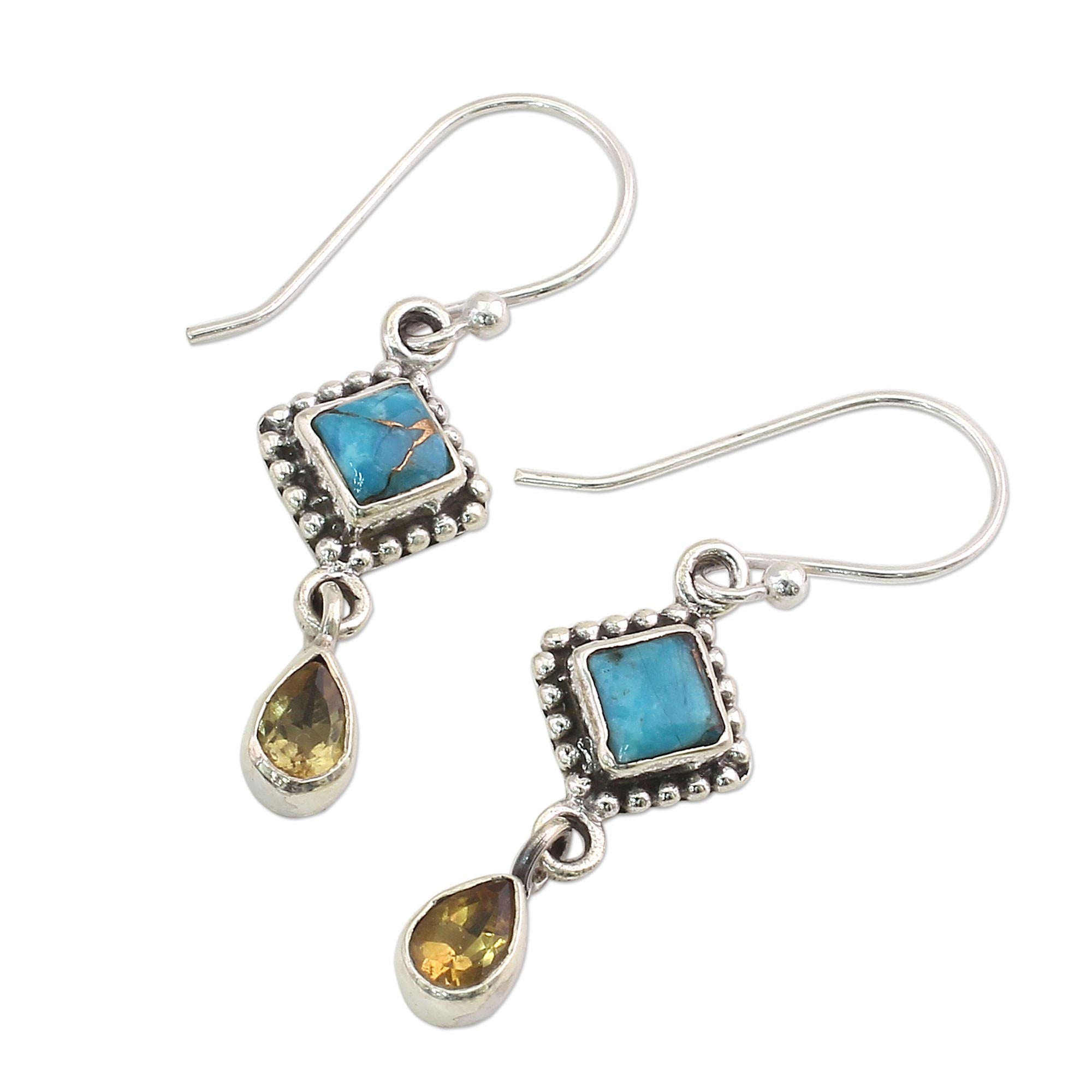 Radiant Princess Citrine & Turquoise Dangle Earrings