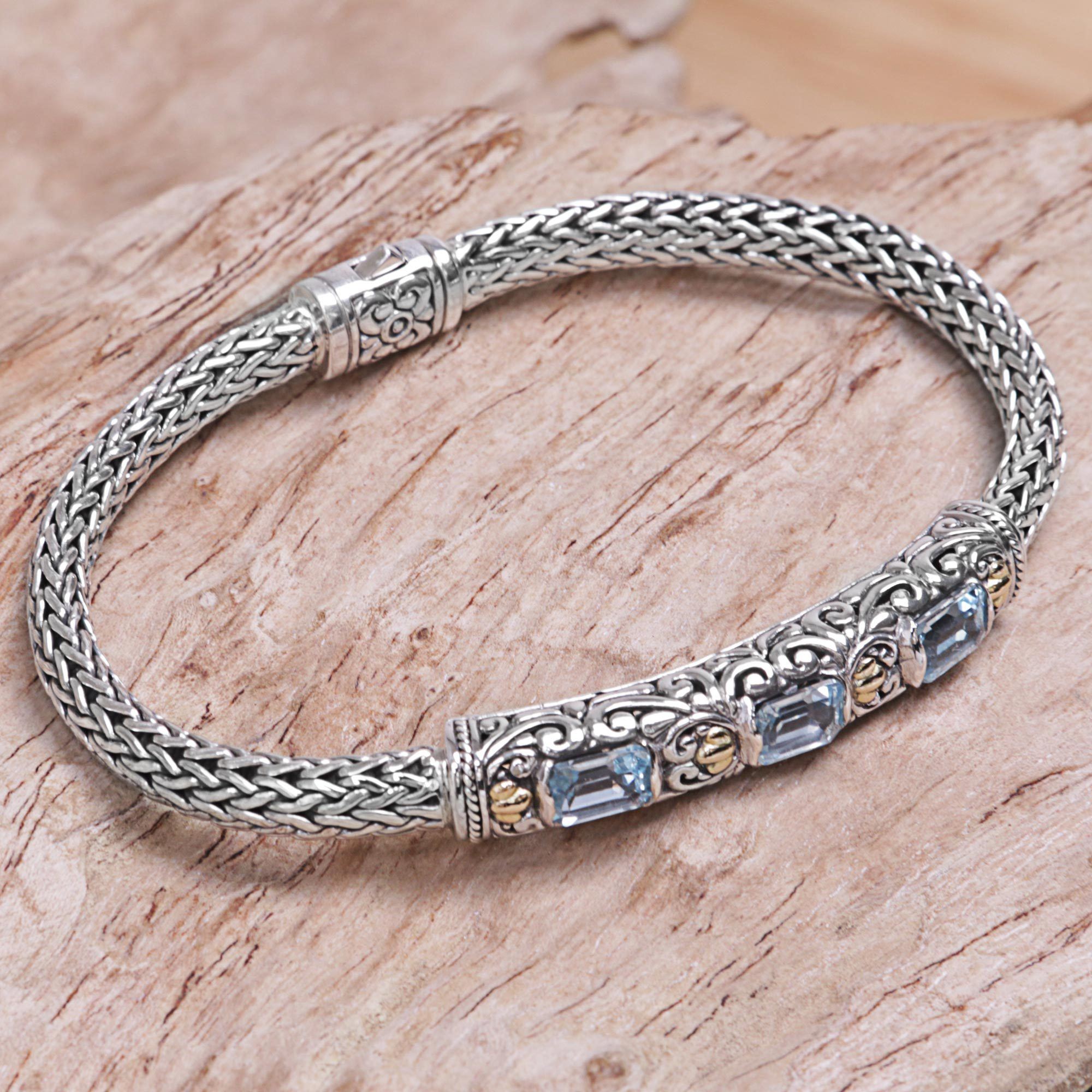 Bedugul Temple Blue Topaz Chain Bracelet