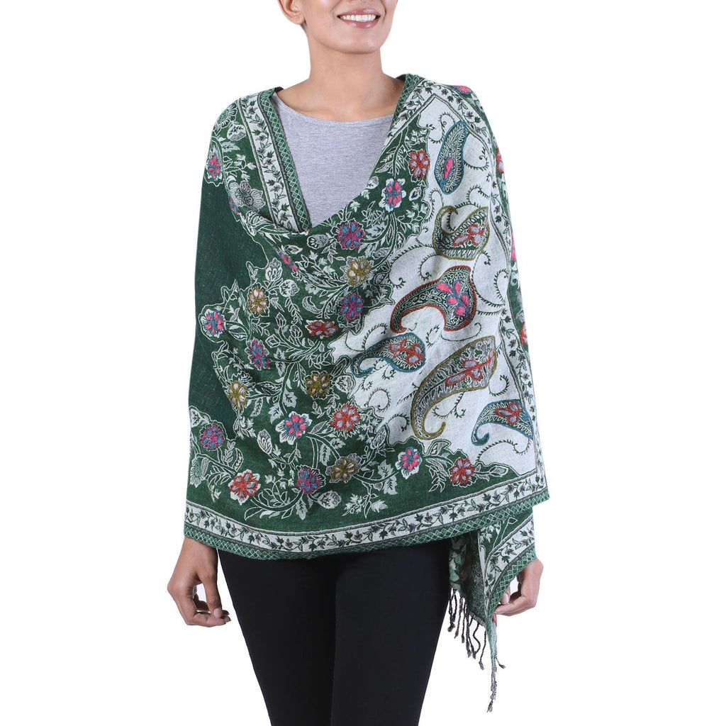 Snowy Forest Jamawar Wool Shawl