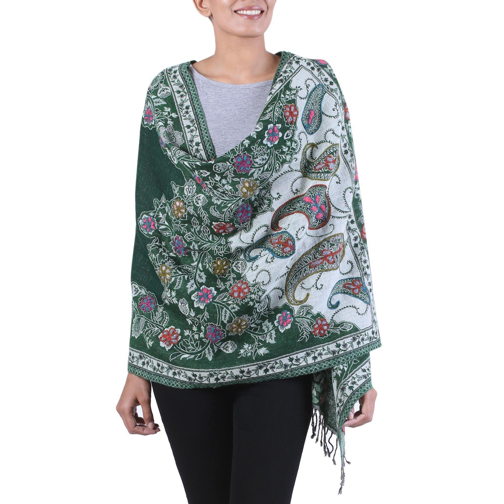 Snowy Forest Jamawar Wool Shawl