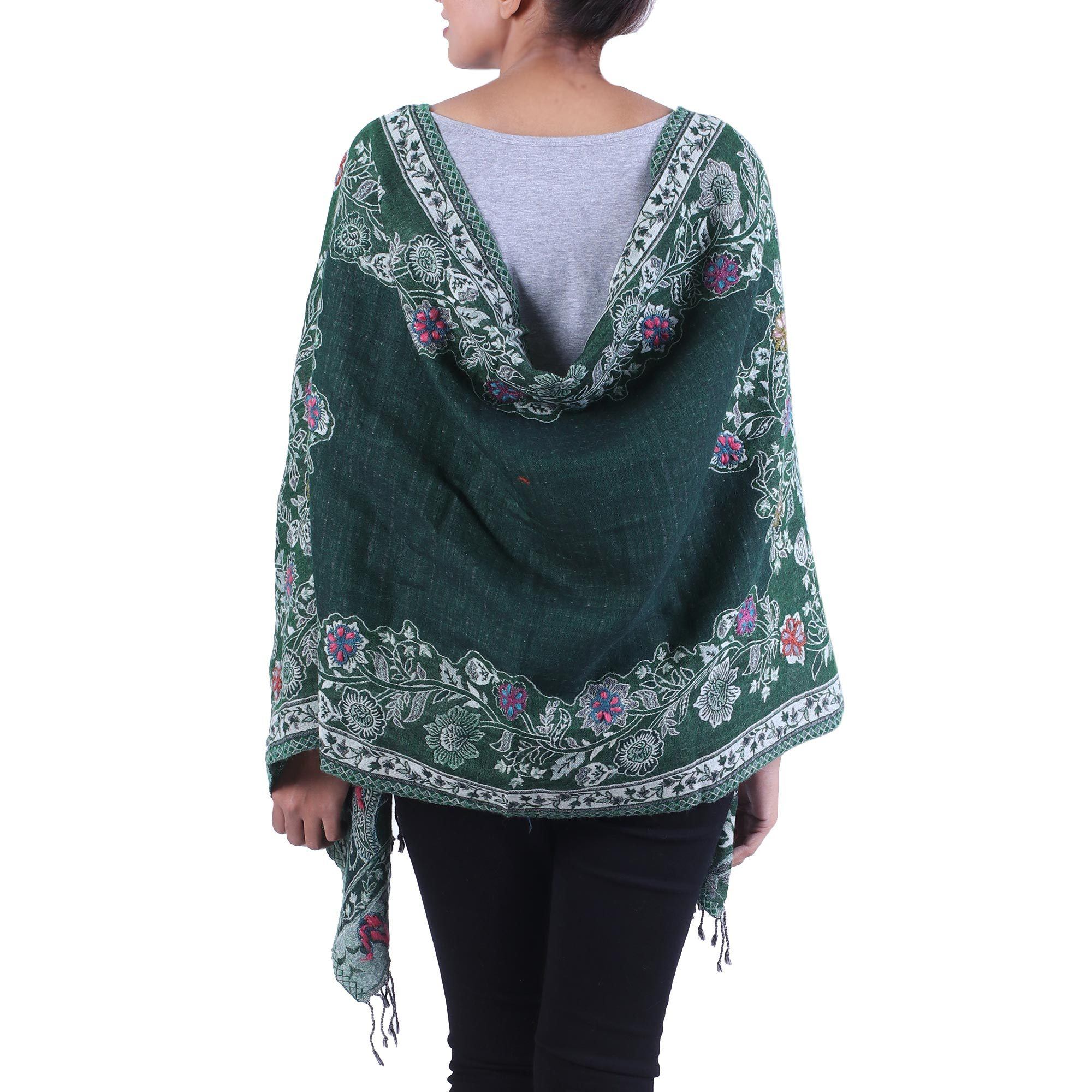 Snowy Forest Jamawar Wool Shawl