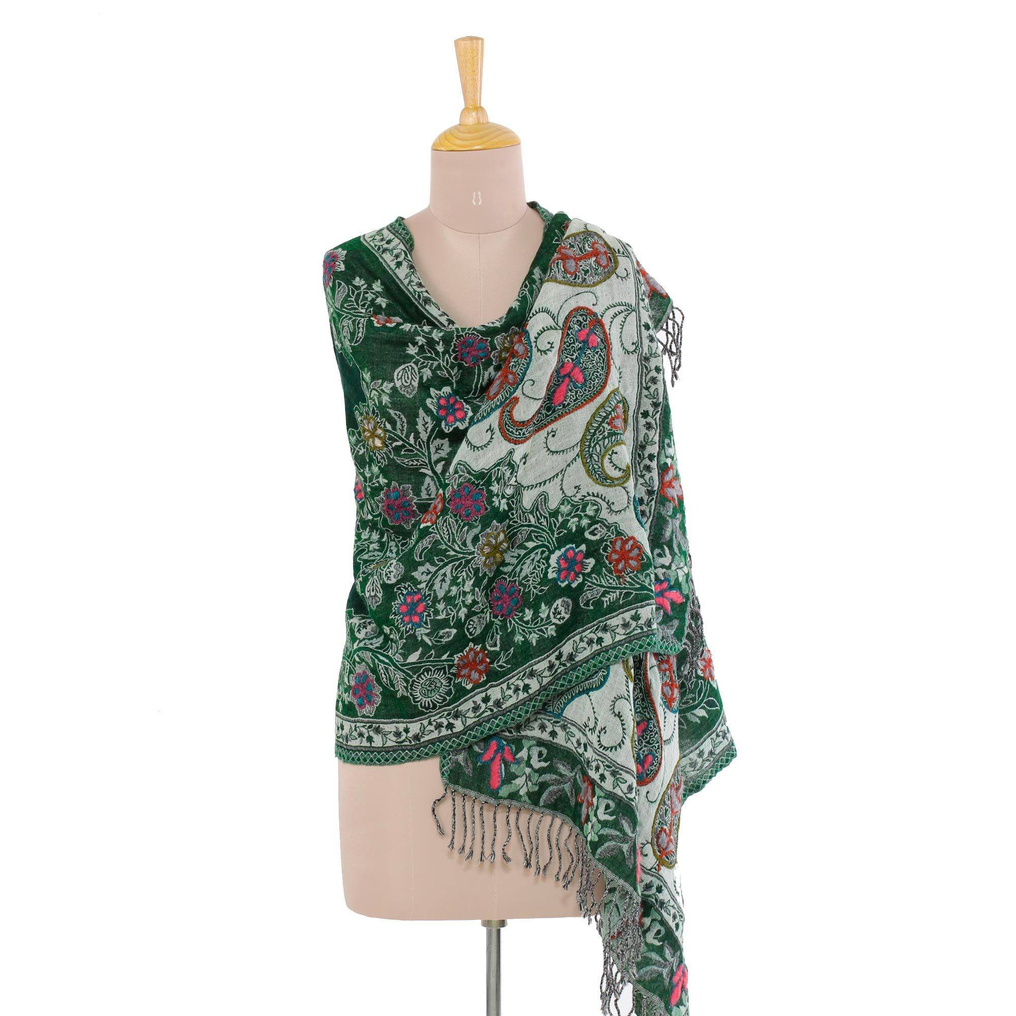 Snowy Forest Jamawar Wool Shawl