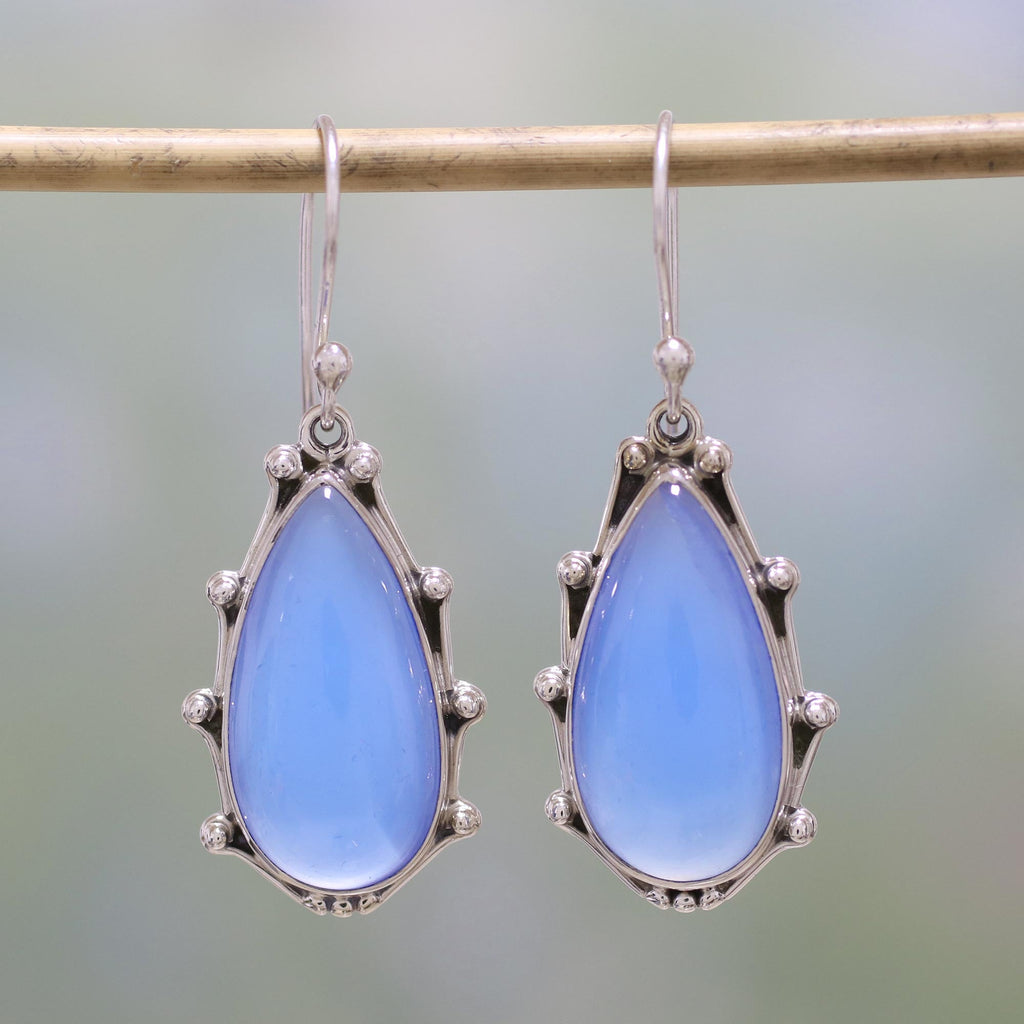Peaceful Blues Chalcedony & Silver Dangle Earrings