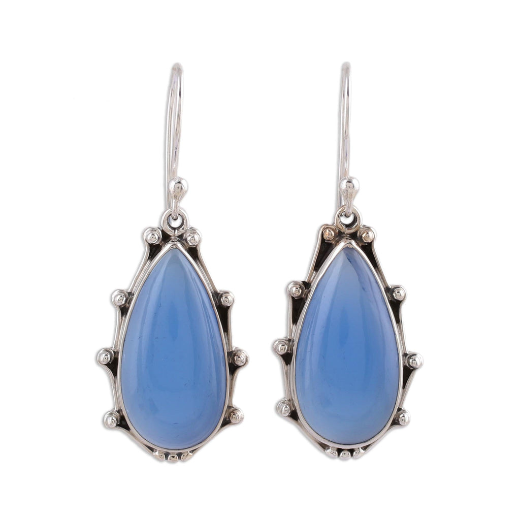 Peaceful Blues Chalcedony & Silver Dangle Earrings