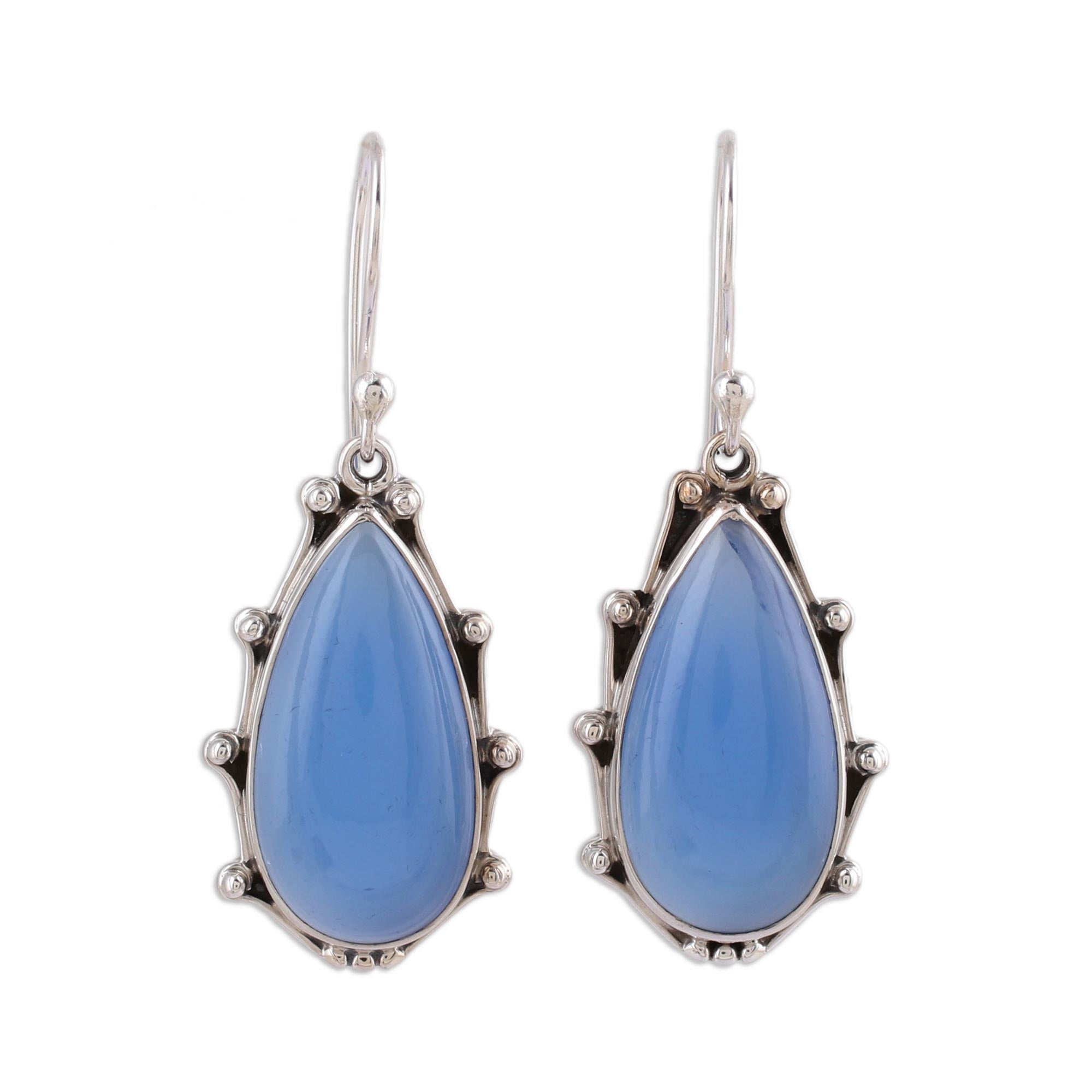Peaceful Blues Chalcedony & Silver Dangle Earrings