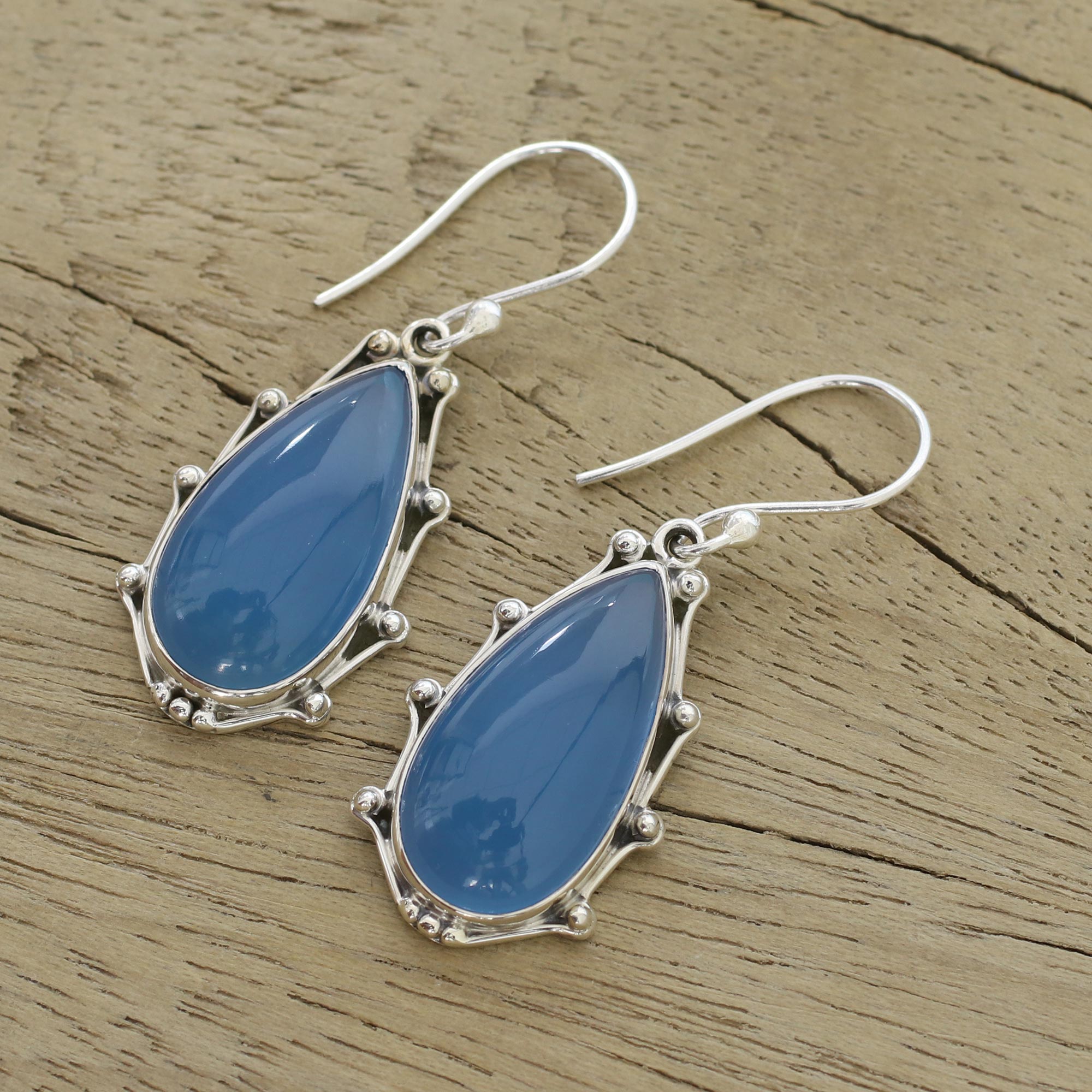 Peaceful Blues Chalcedony & Silver Dangle Earrings