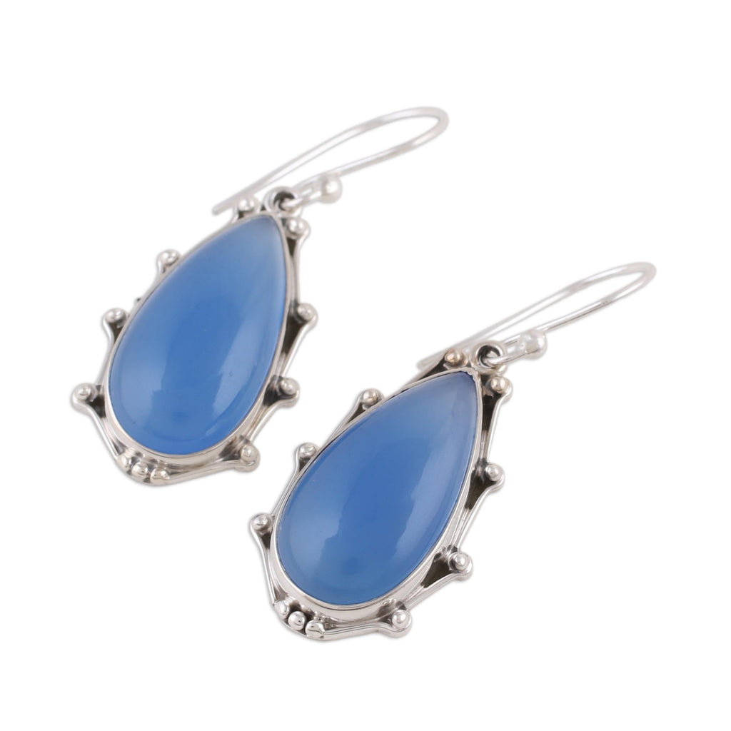 Peaceful Blues Chalcedony & Silver Dangle Earrings
