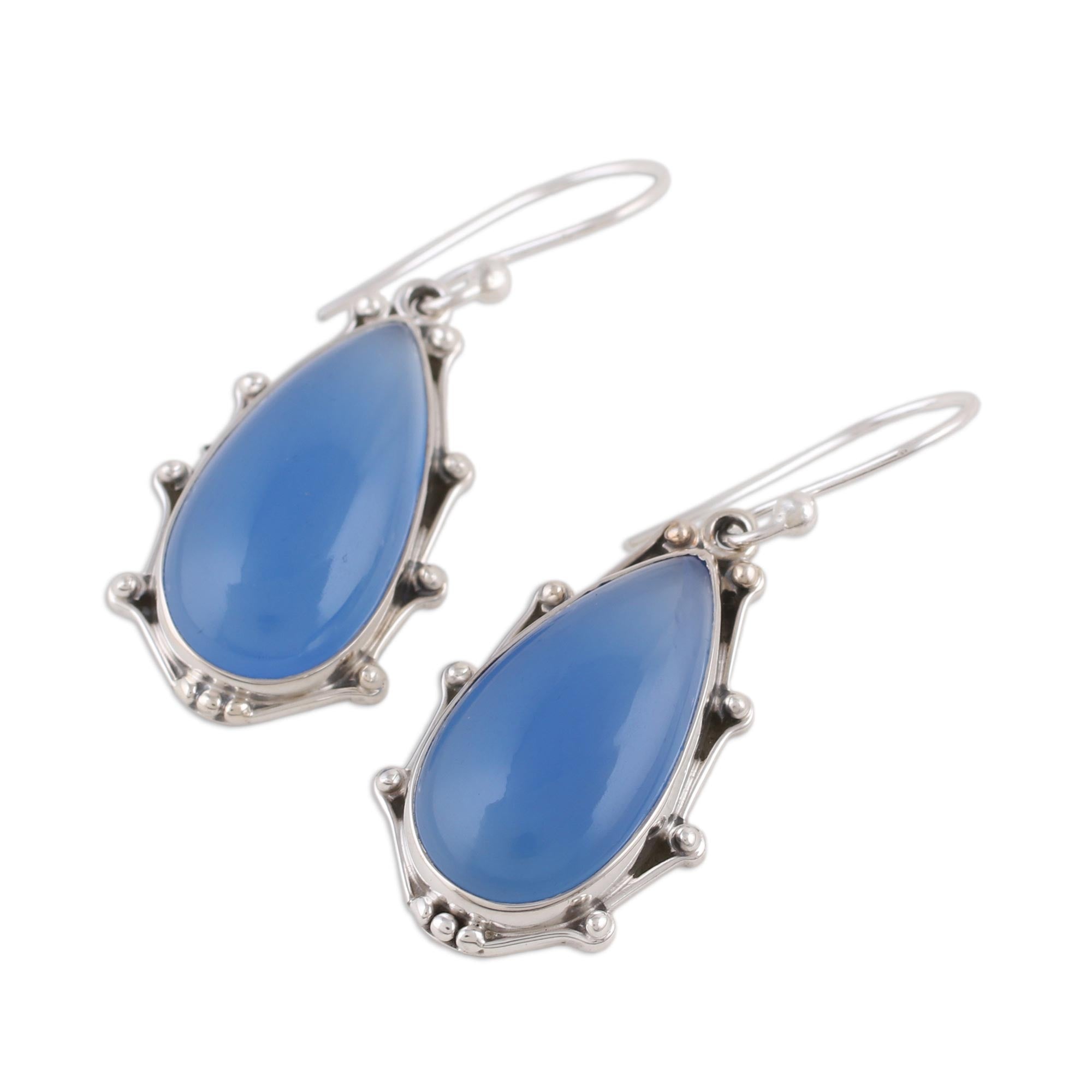 Peaceful Blues Chalcedony & Silver Dangle Earrings