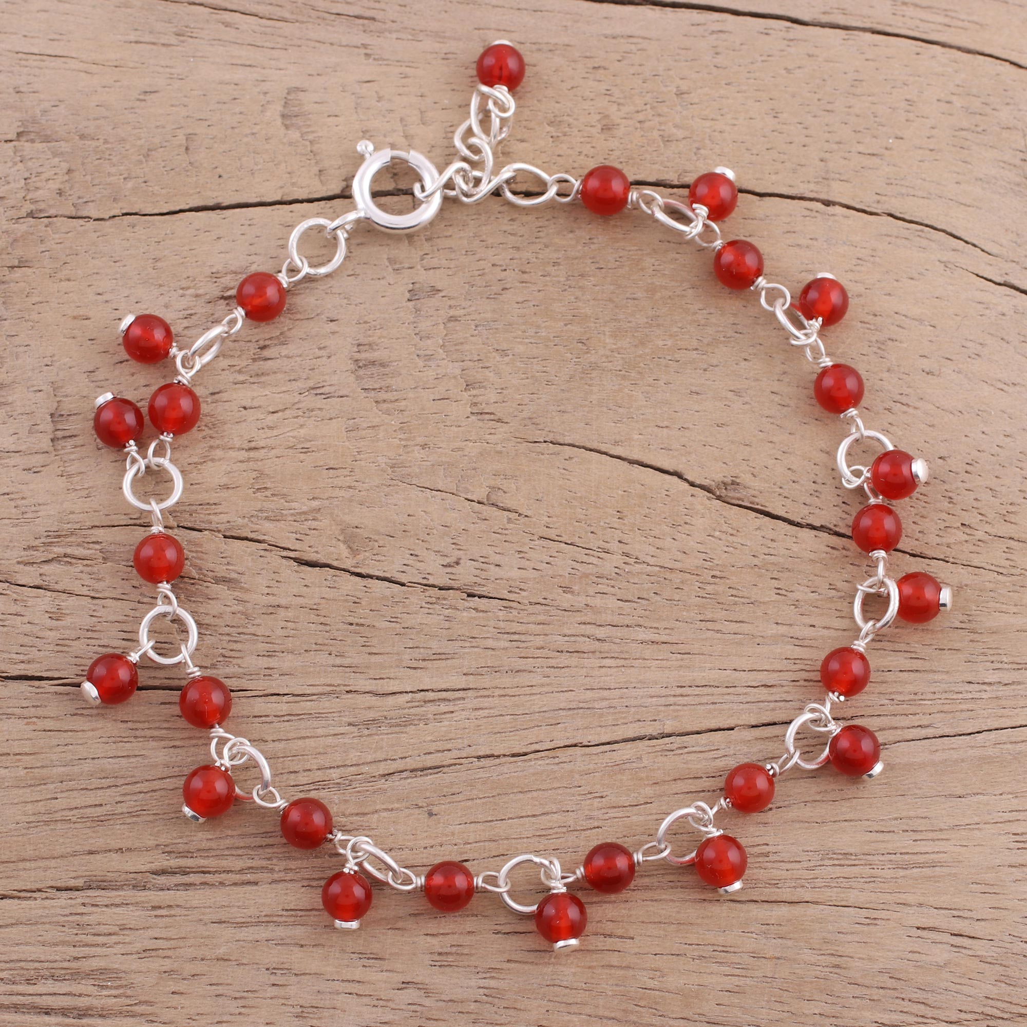 Fiery Circle Sterling Silver Beaded Bracelet