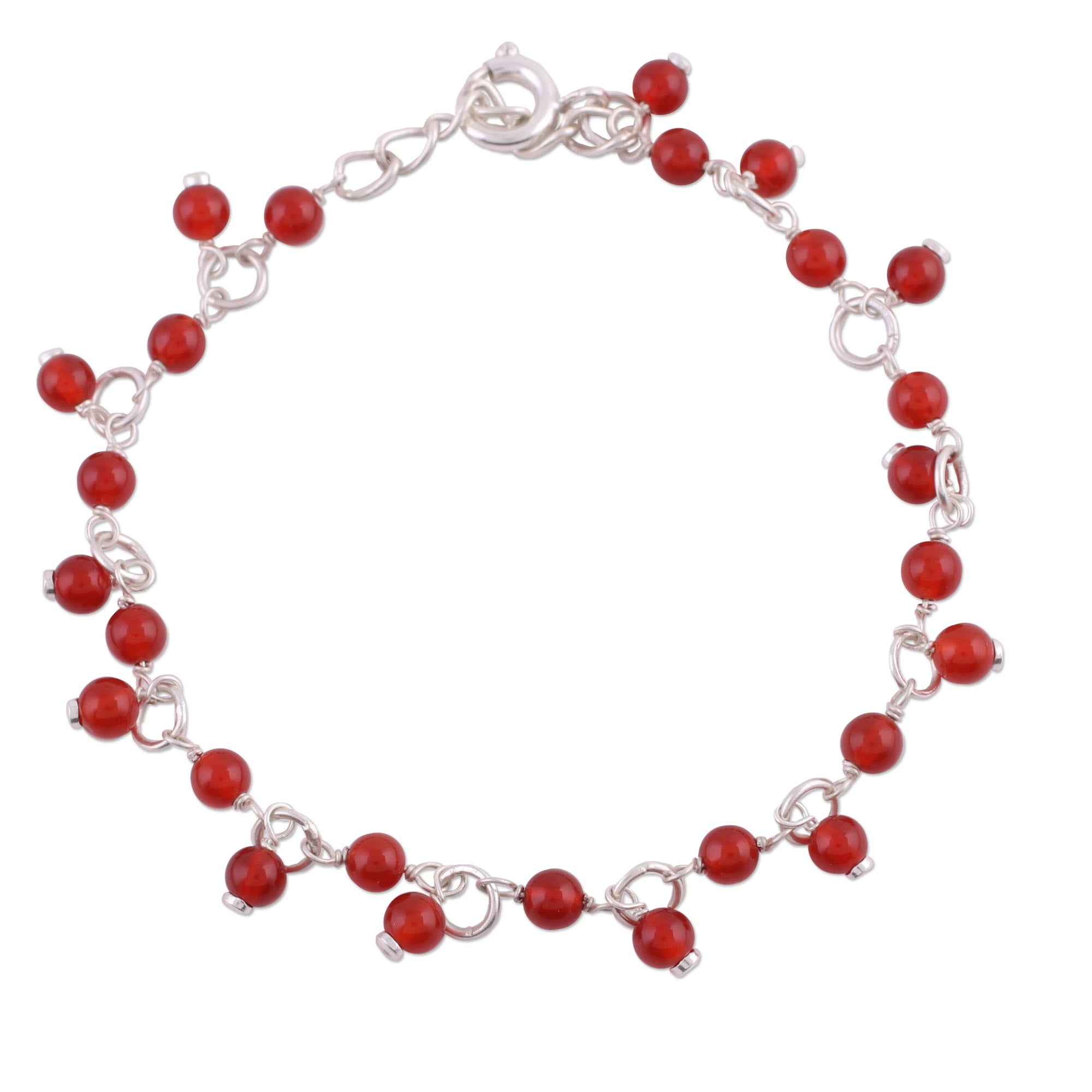 Fiery Circle Sterling Silver Beaded Bracelet