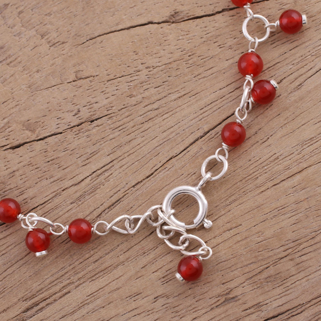 Fiery Circle Sterling Silver Beaded Bracelet