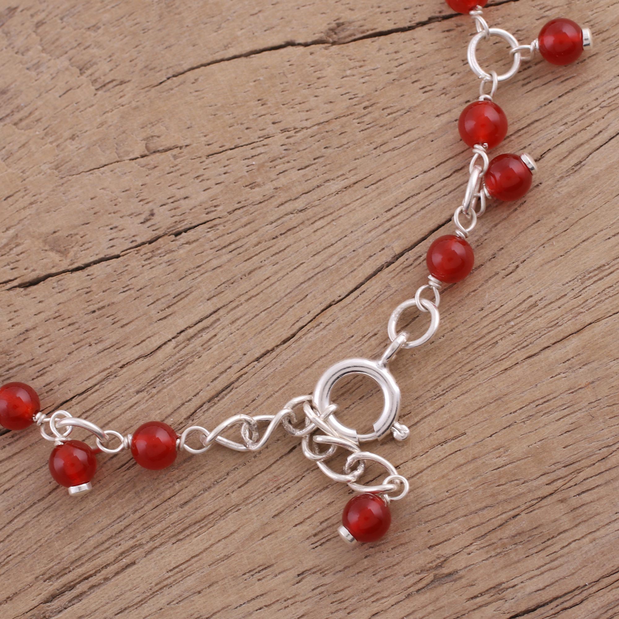 Fiery Circle Sterling Silver Beaded Bracelet