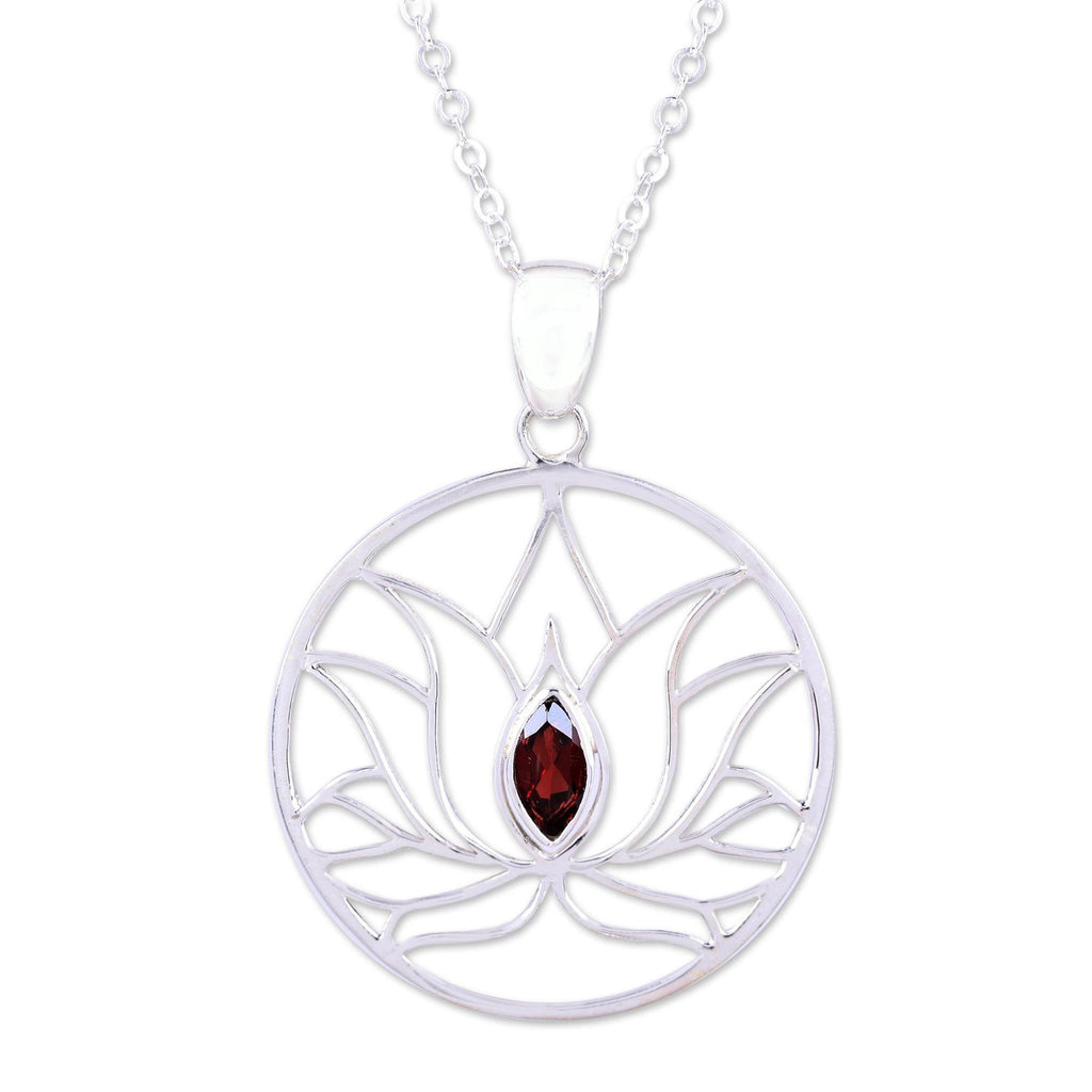 Lotus Heart Garnet & Sterling Silver Necklace