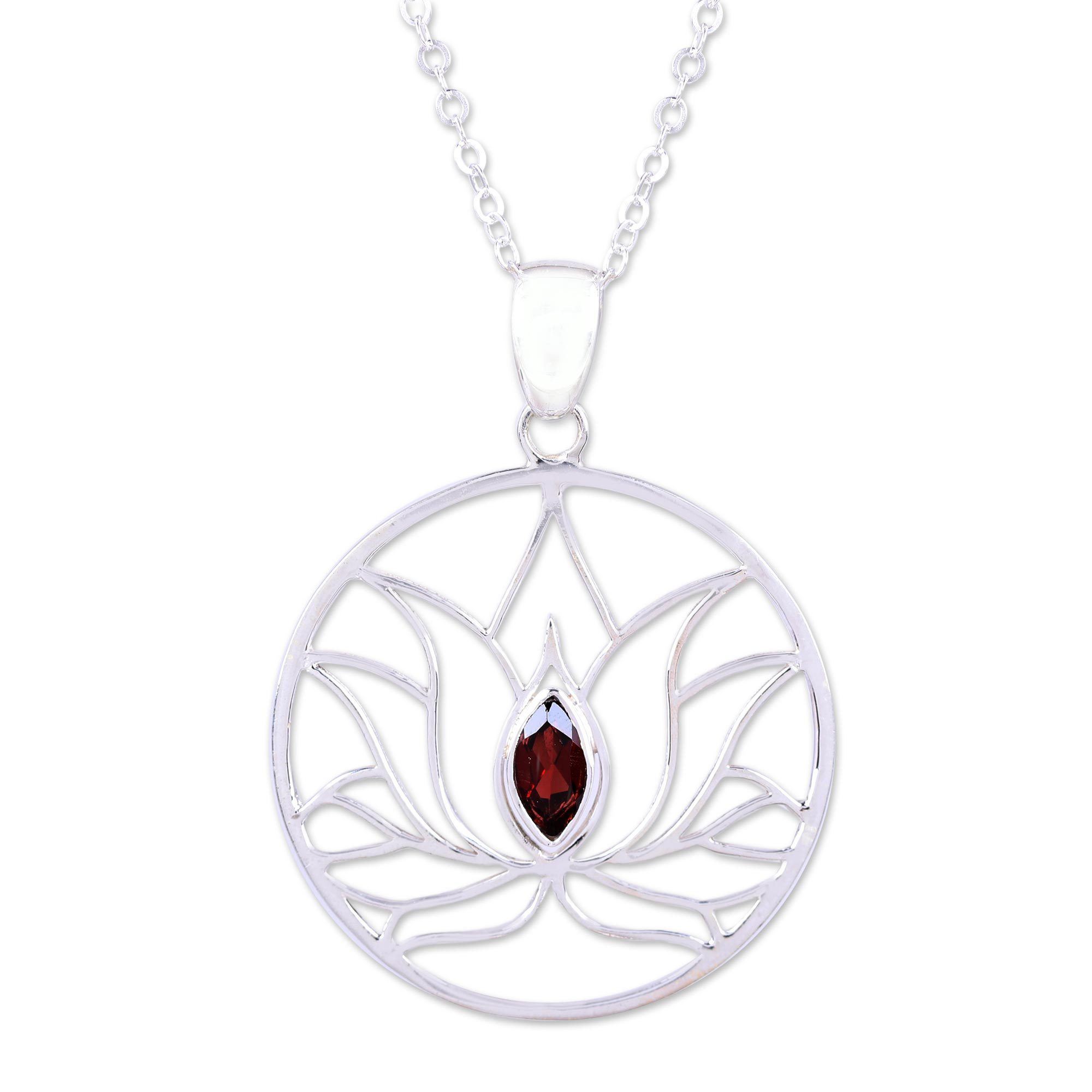 Lotus Heart Garnet & Sterling Silver Necklace