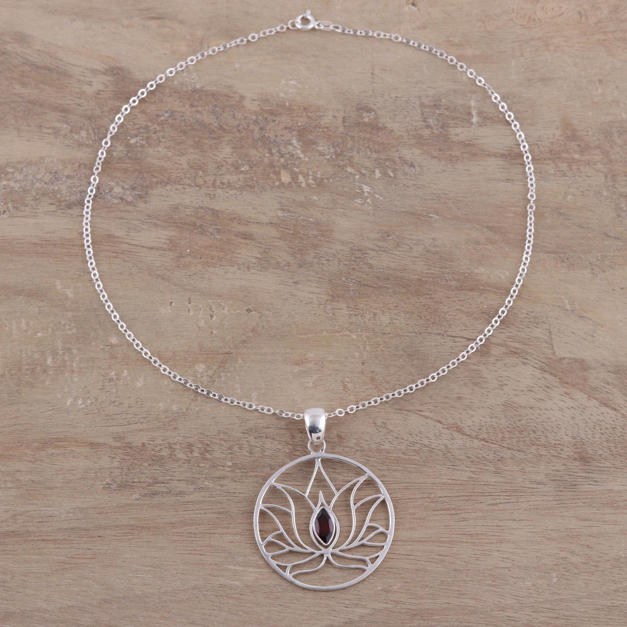 Lotus Heart Garnet & Sterling Silver Necklace