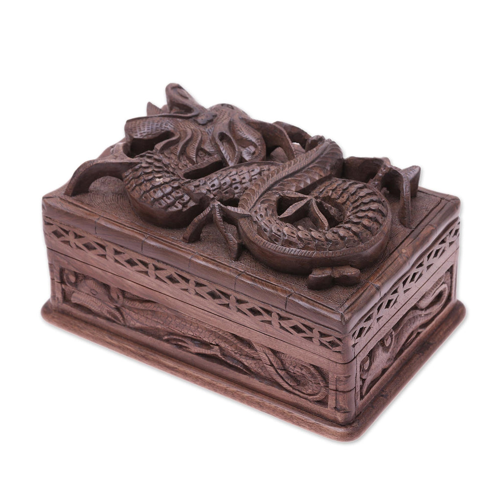 Lucky Dragon Hand Carved Wood Jewelry Box