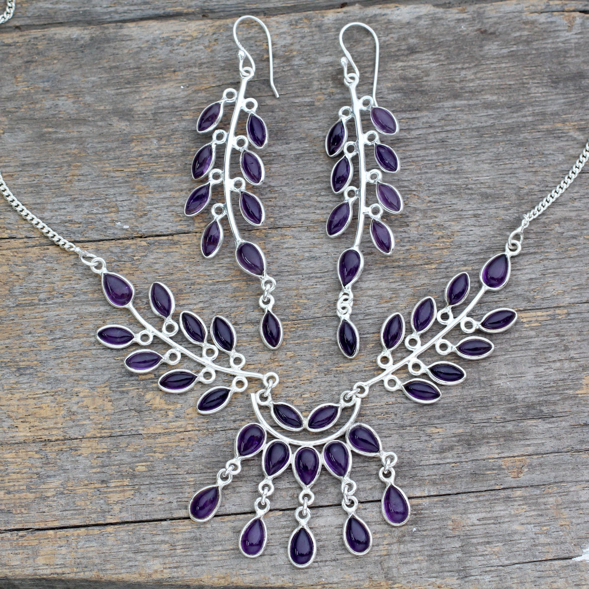 Falling Leaves Amethyst & Sterling Silver Jewelry Set