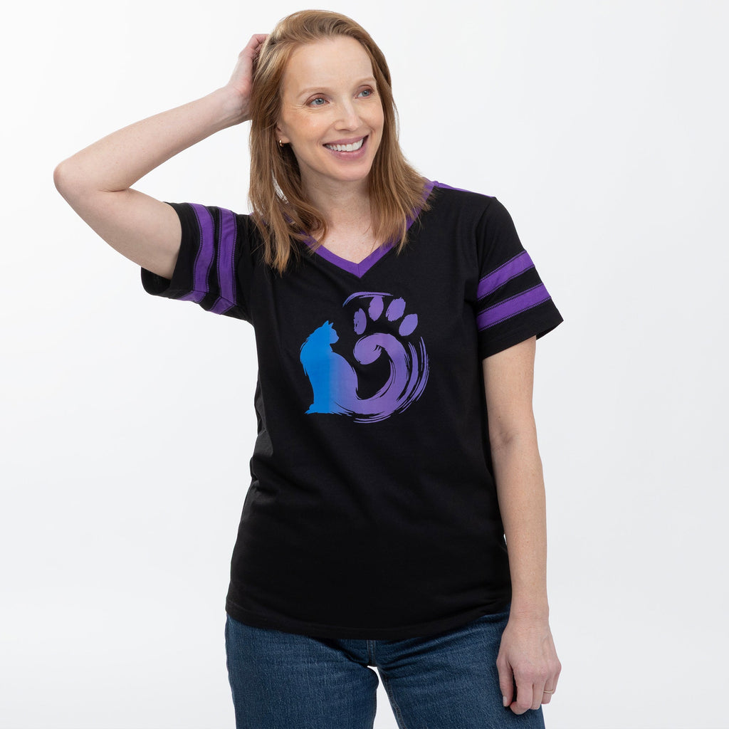 Painted Cat V-Neck Football Tee