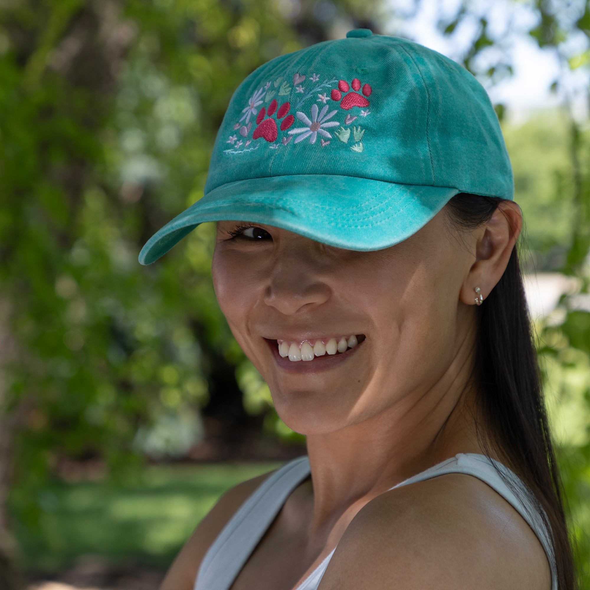 Paw & Floral Soft Distressed Cotton Baseball Cap