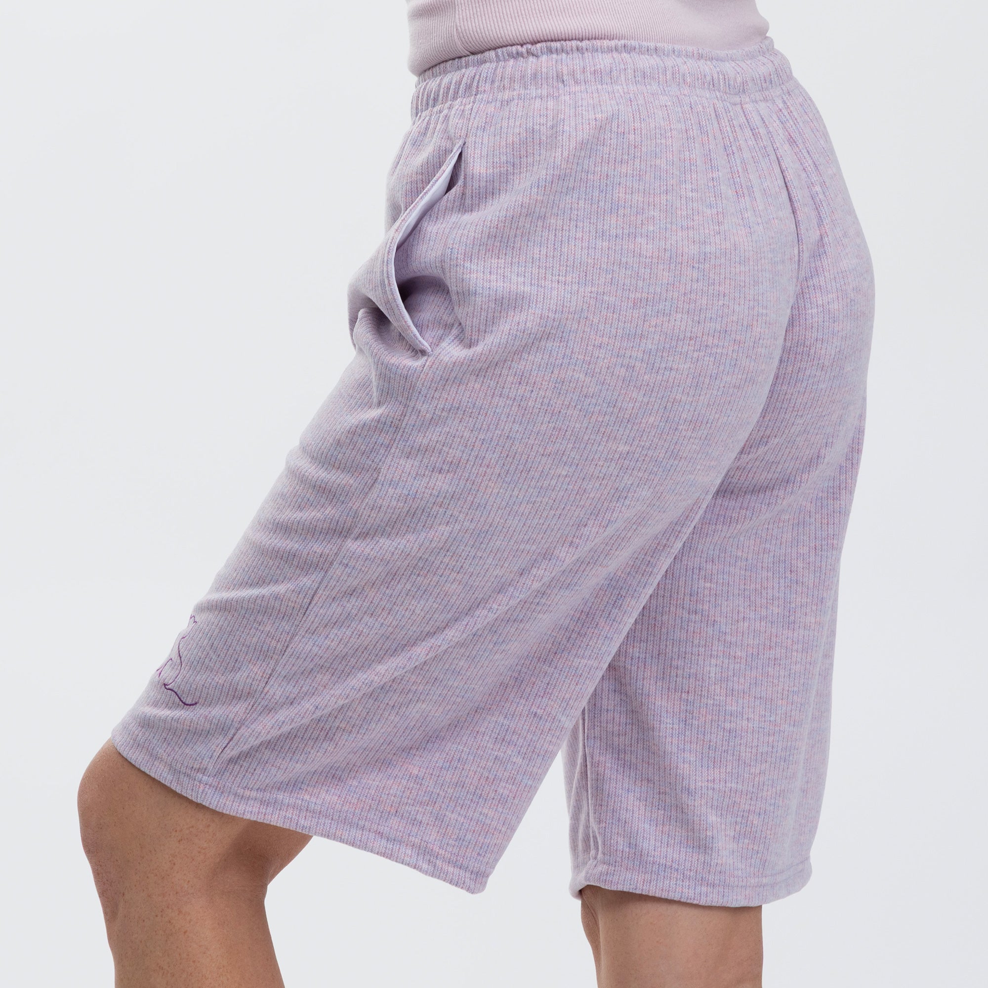 Soft Melange Cat & Butterfly Purple Rib Knit Shorts