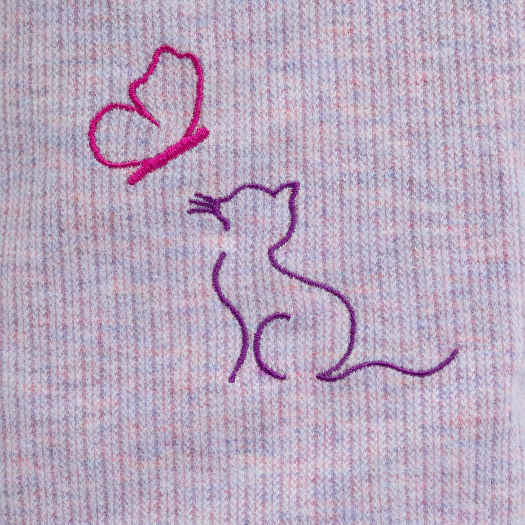 Soft Melange Cat & Butterfly Purple Rib Knit Shorts
