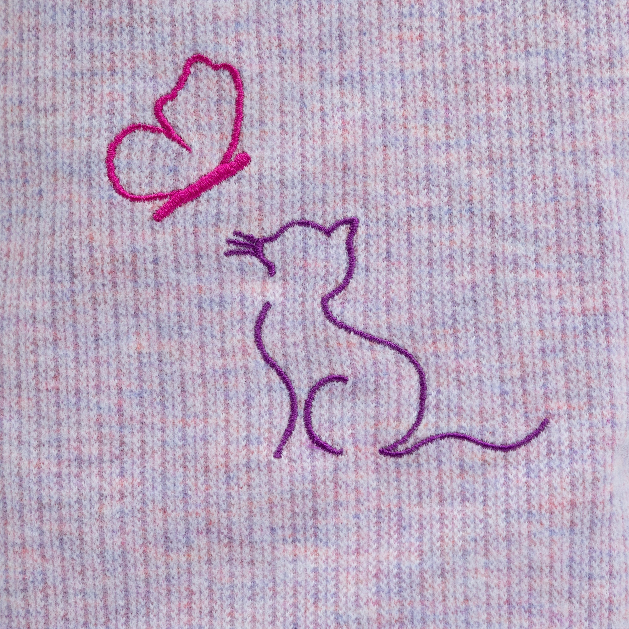 Soft Melange Cat & Butterfly Purple Rib Knit Shorts