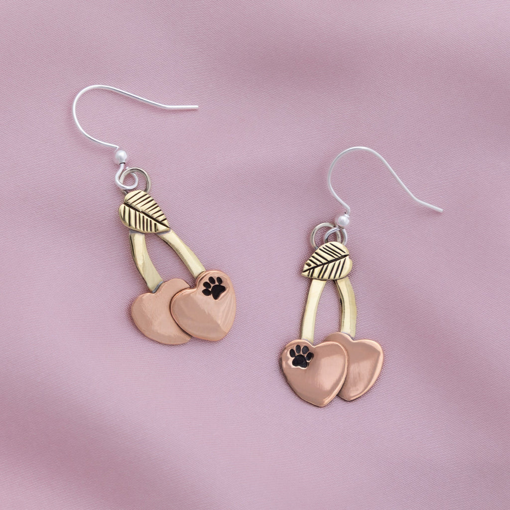 Cherry & Paw Print Fair Trade Dangle Earrings