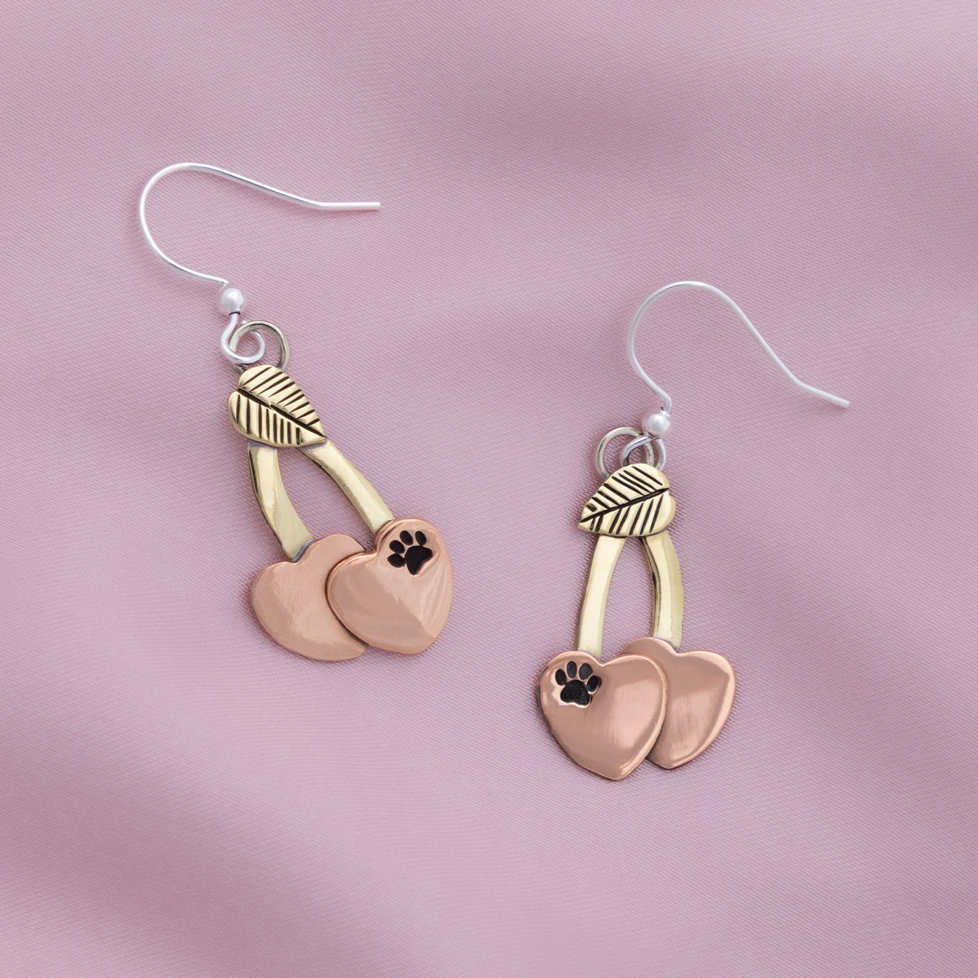 Cherry & Paw Print Fair Trade Dangle Earrings